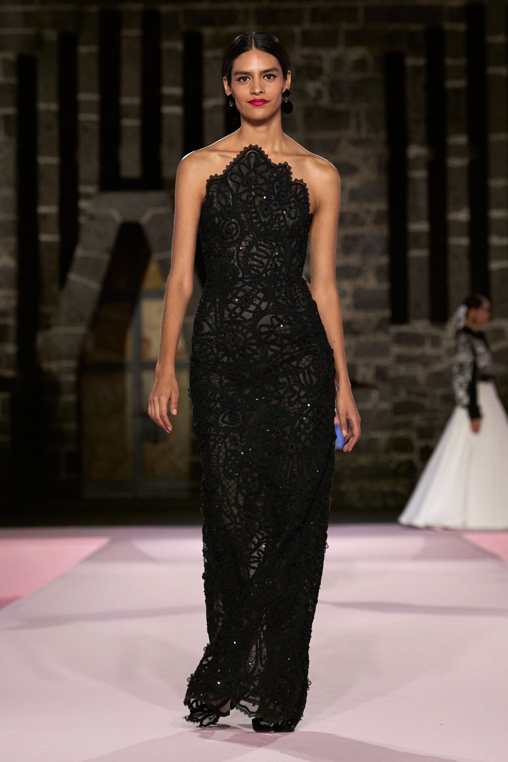 black lace fitted gown