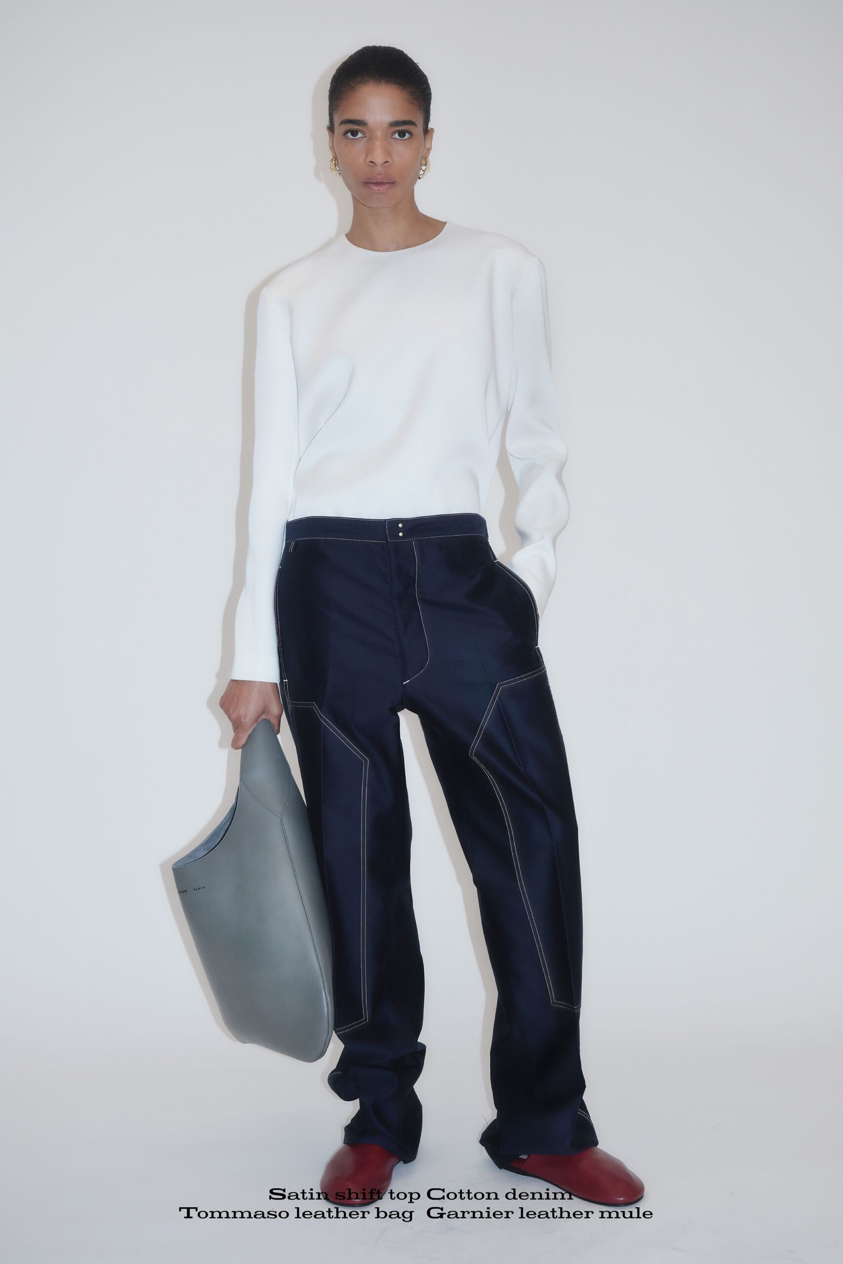 blue denim fitted zippered pants