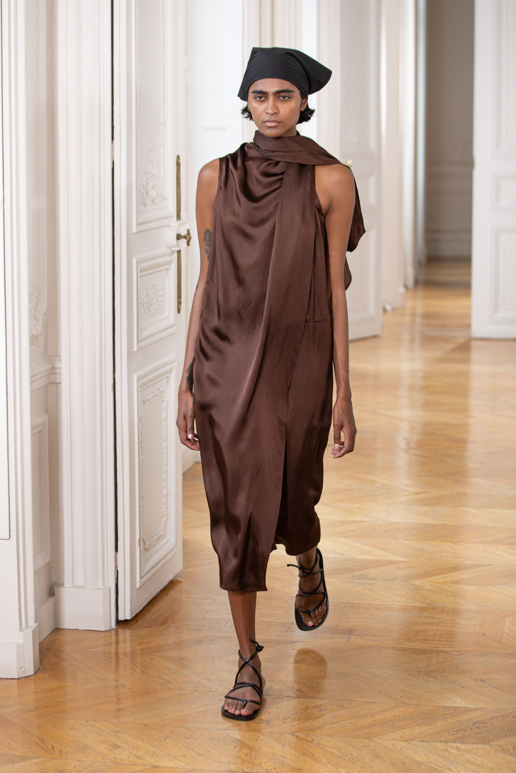 brown silk relaxed midi dress