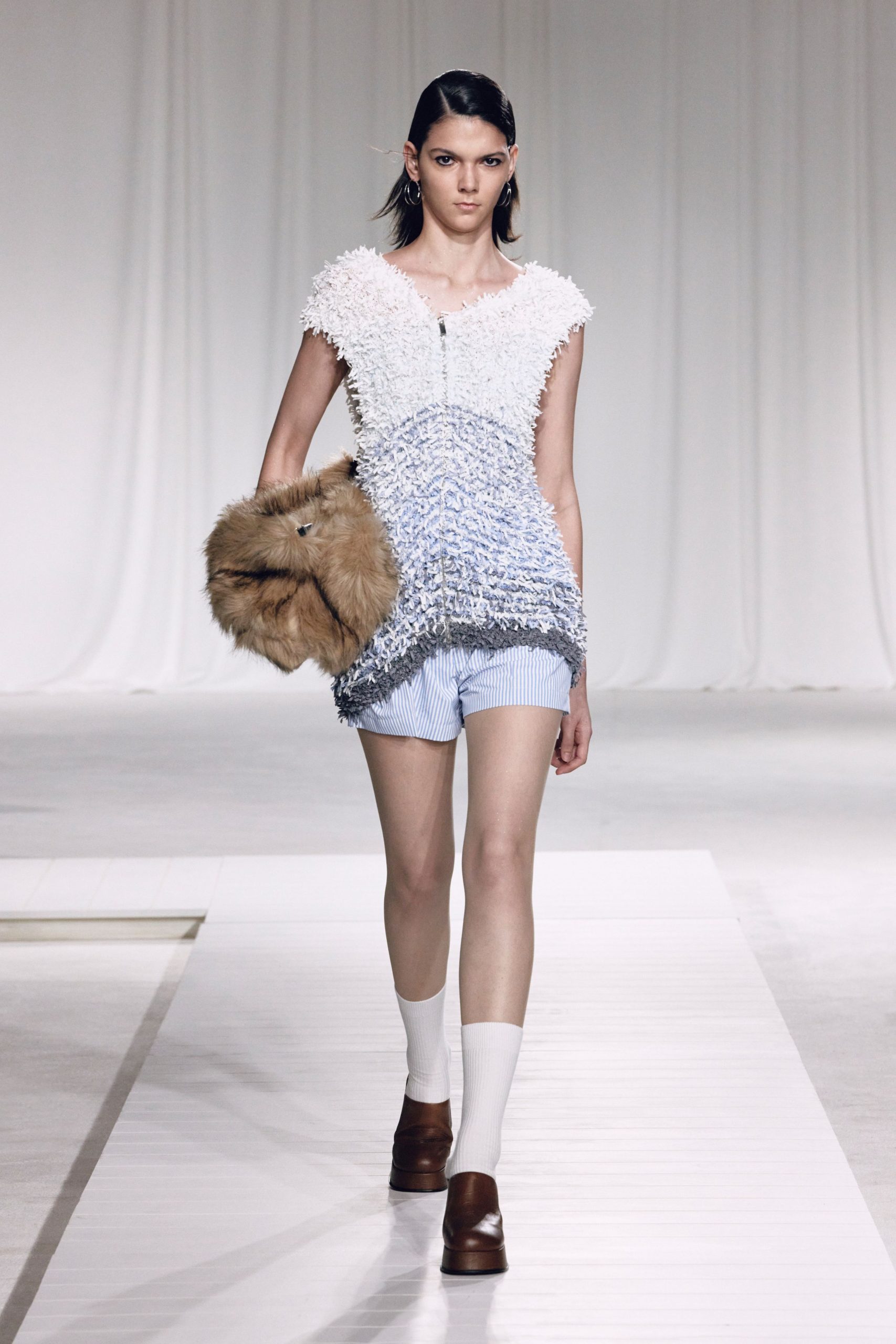 ruffled white blue top with shorts