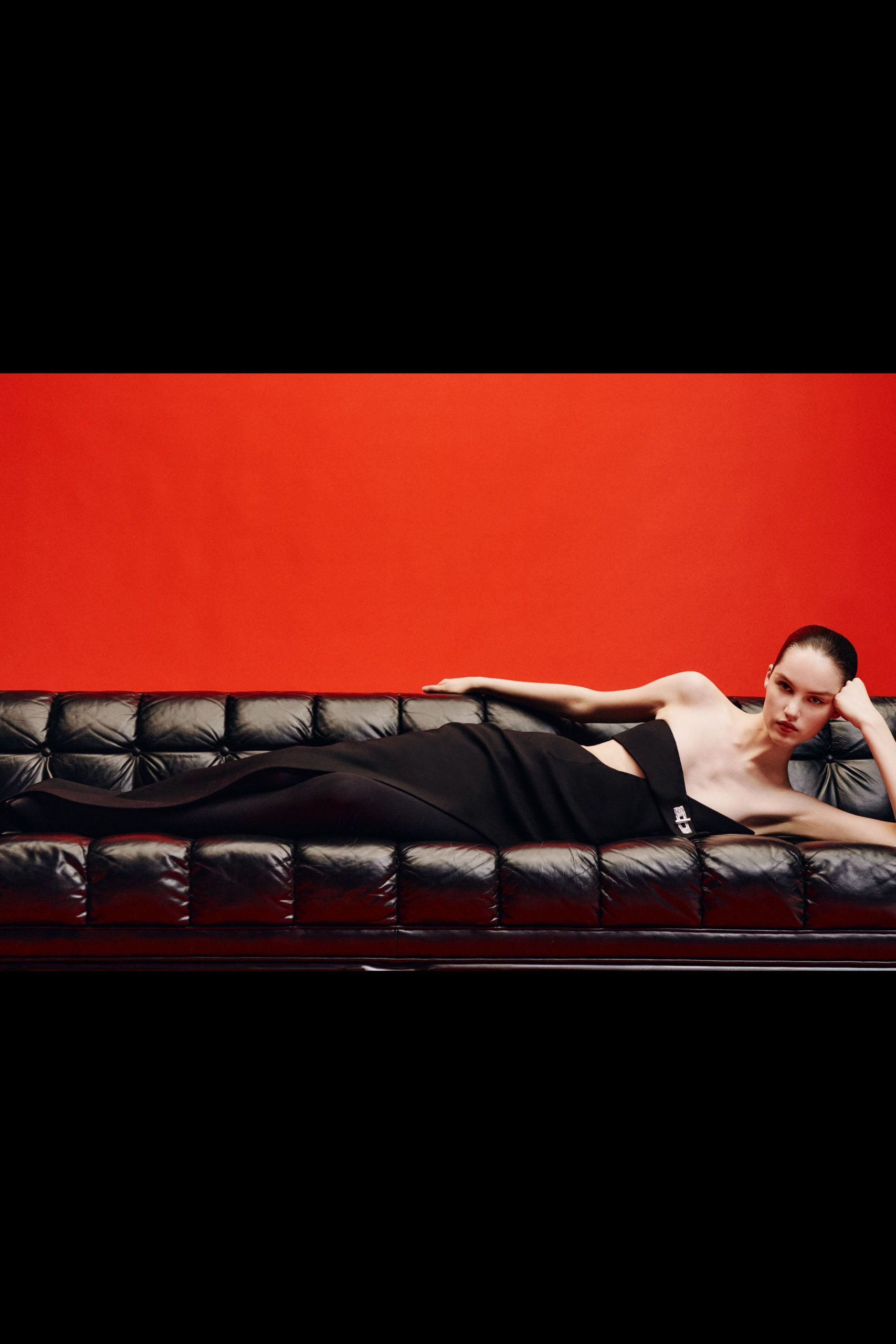 black silk strapless gown