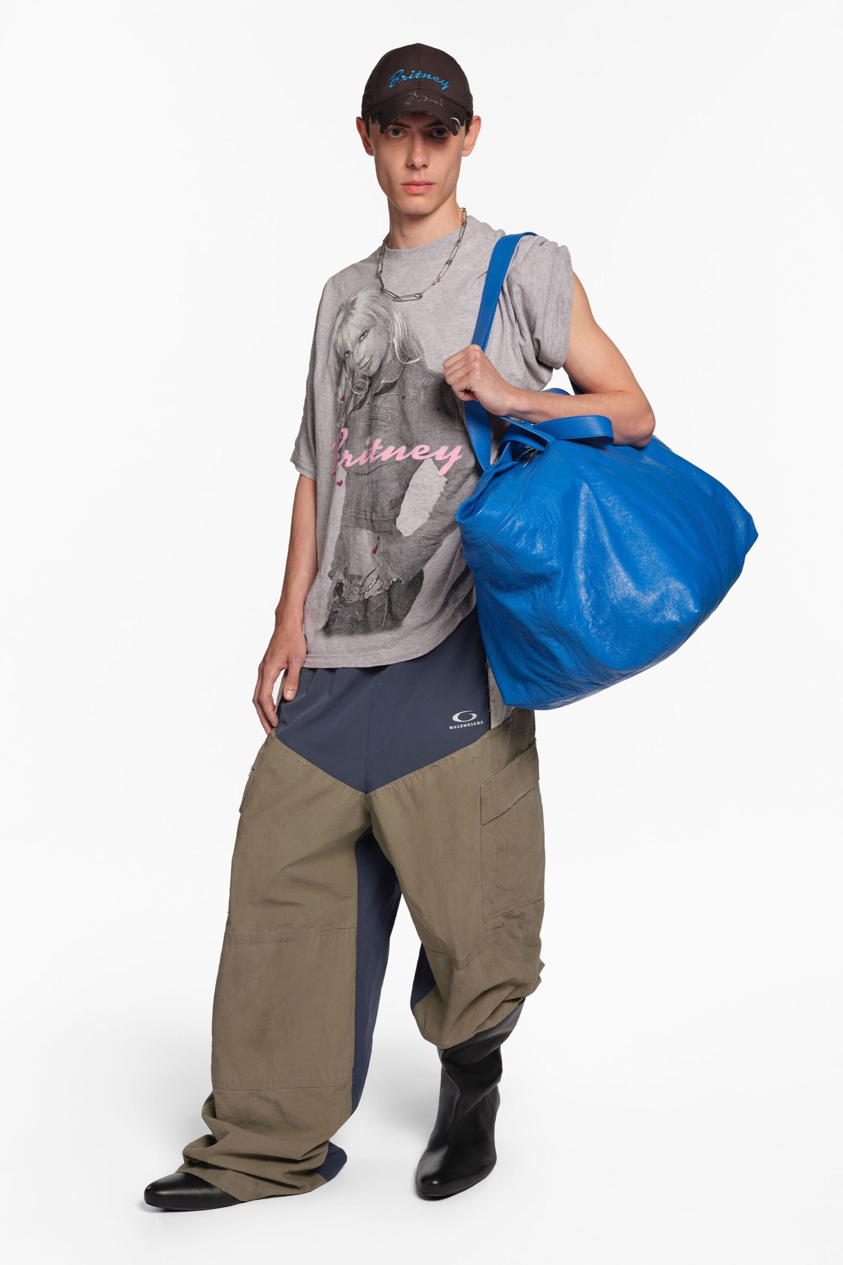 gray cotton short-sleeve collared oversized printed short t-shirt