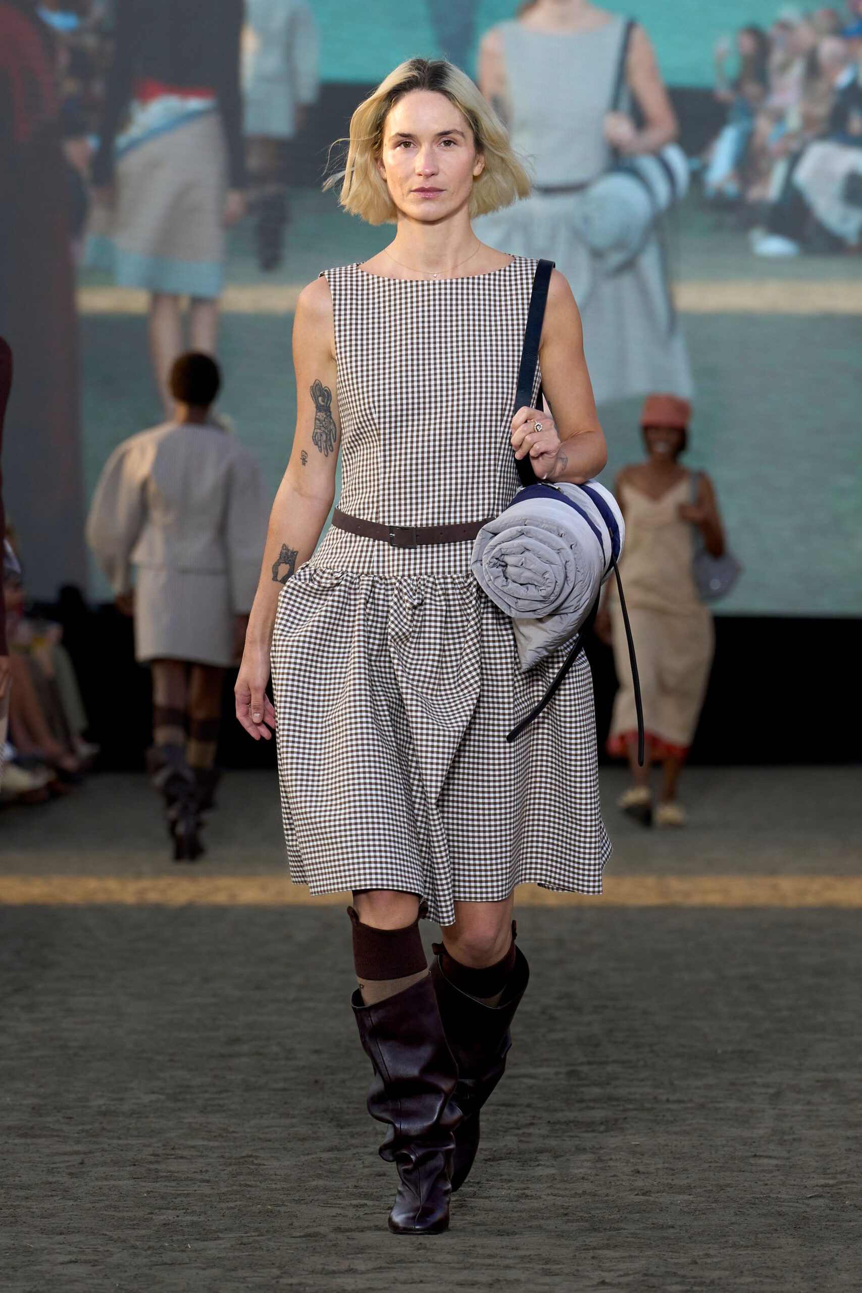 brown leather structured pockets maxi boots