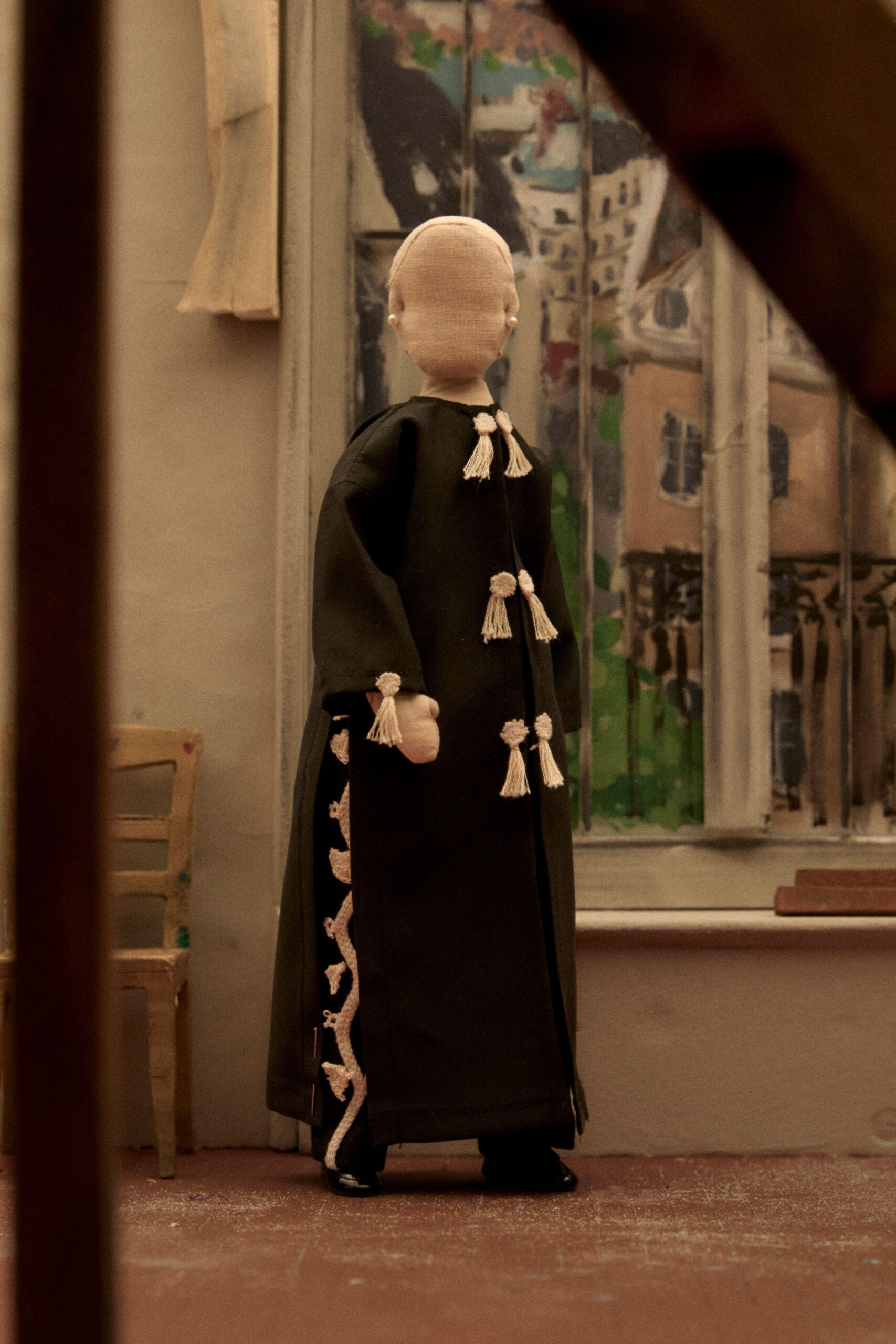 black embroidered coat with shoes