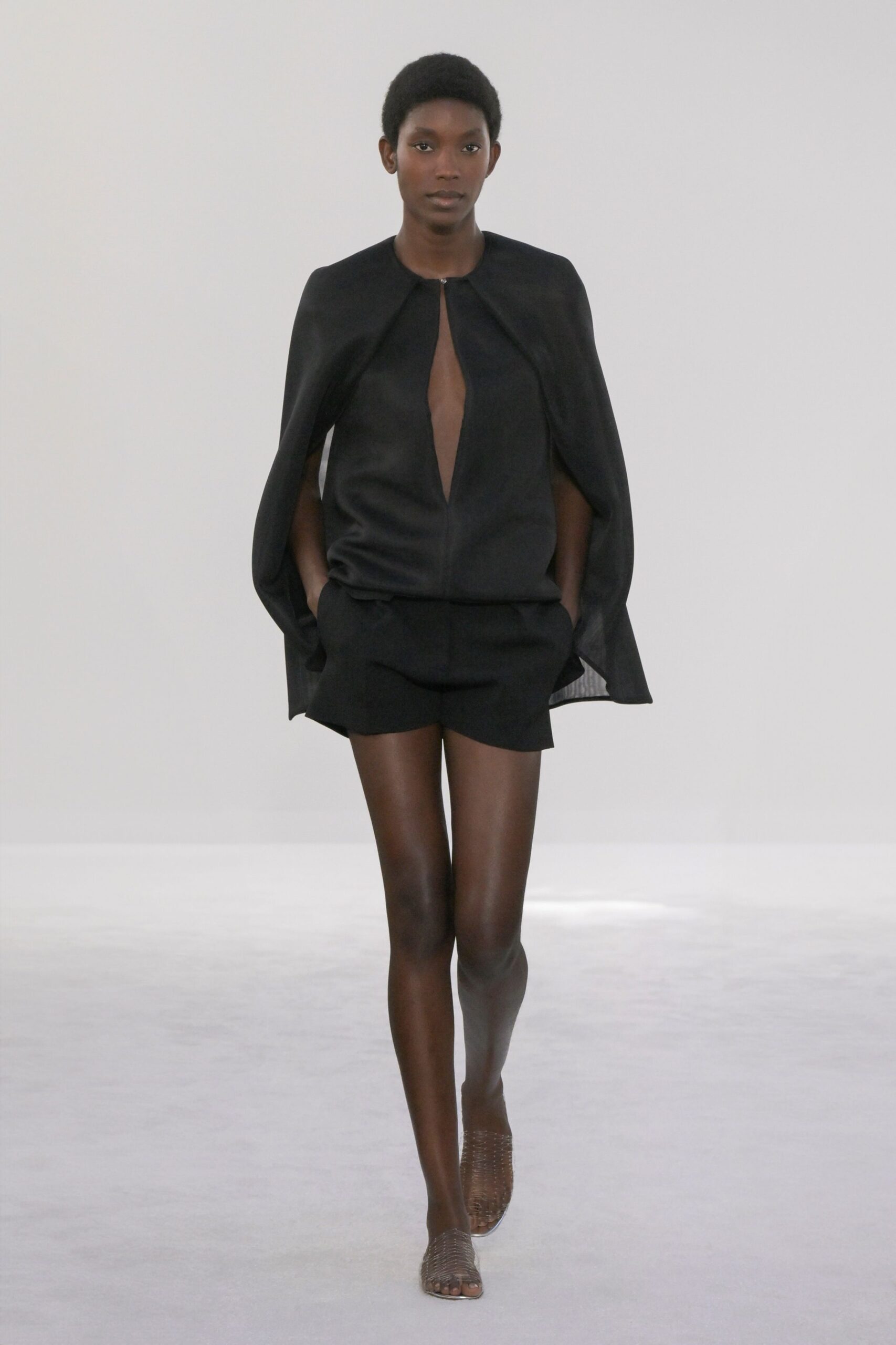black silk top and shorts
