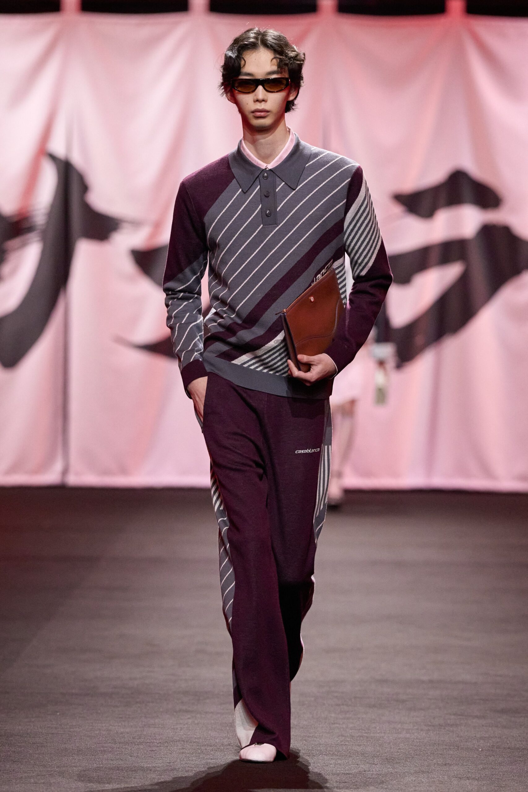 purple striped sweater and pants