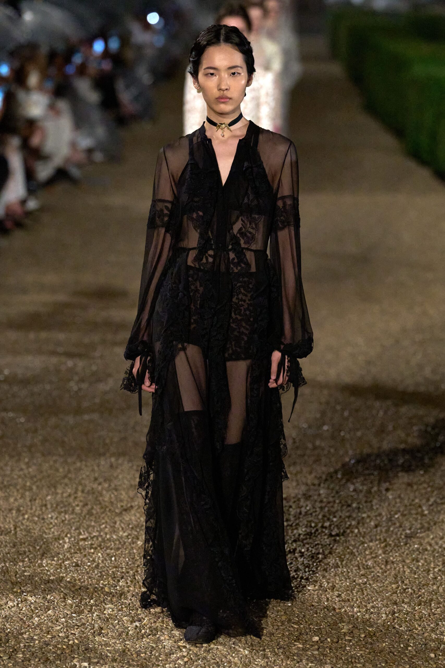 black lace sheer maxi gown