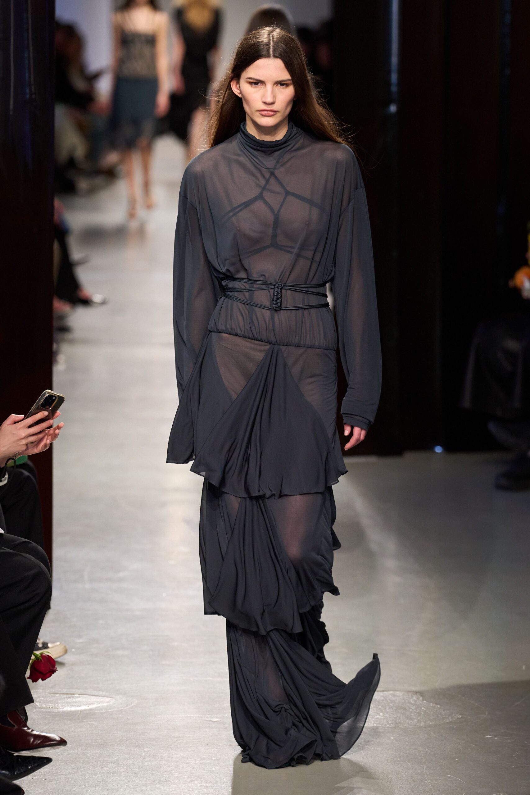 black sheer long-sleeve dress