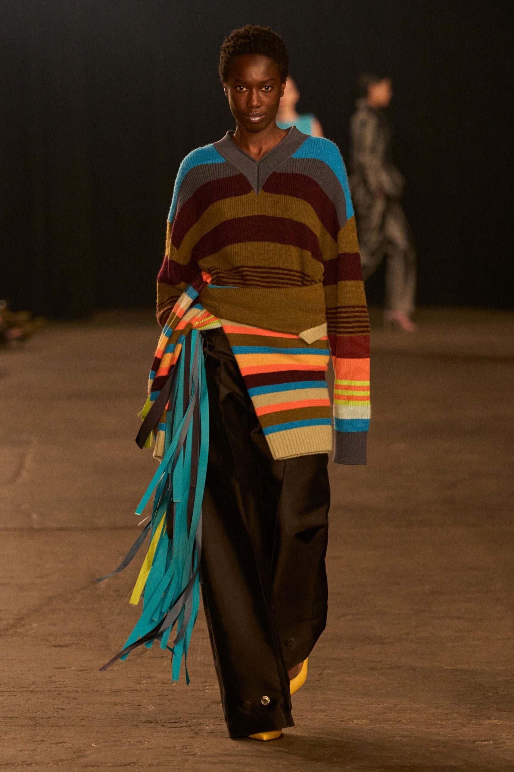 striped relaxed sweater with wide-leg pants