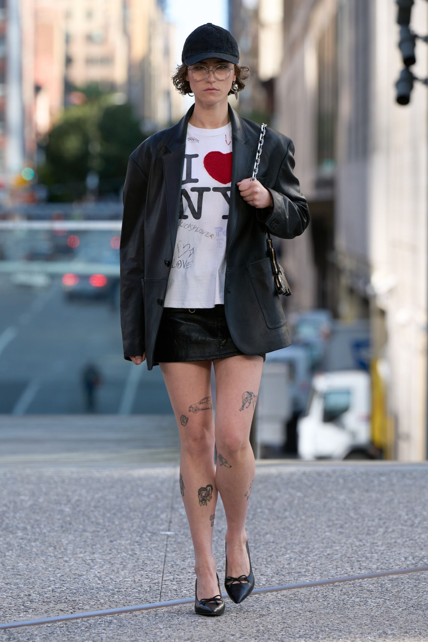 black leather blazer with t-shirt