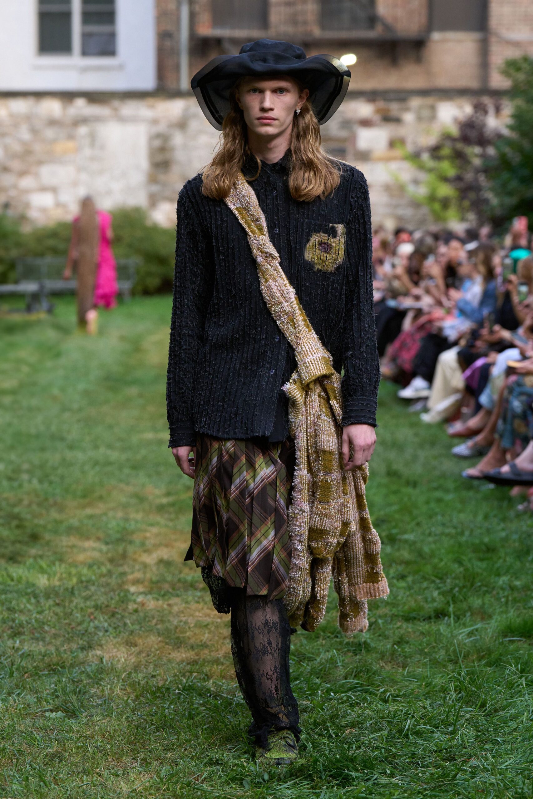 black relaxed shirt with multi skirt