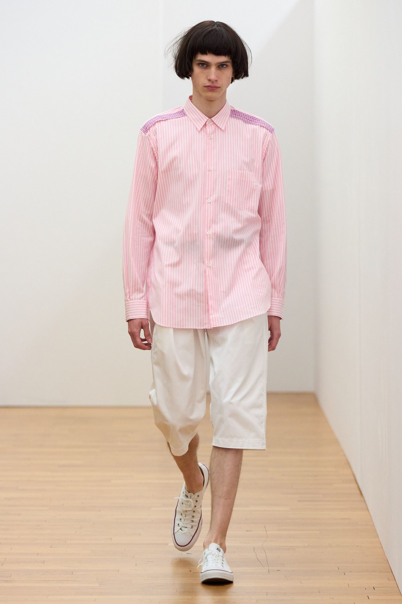 pink cotton long-sleeve collared relaxed striped shirt