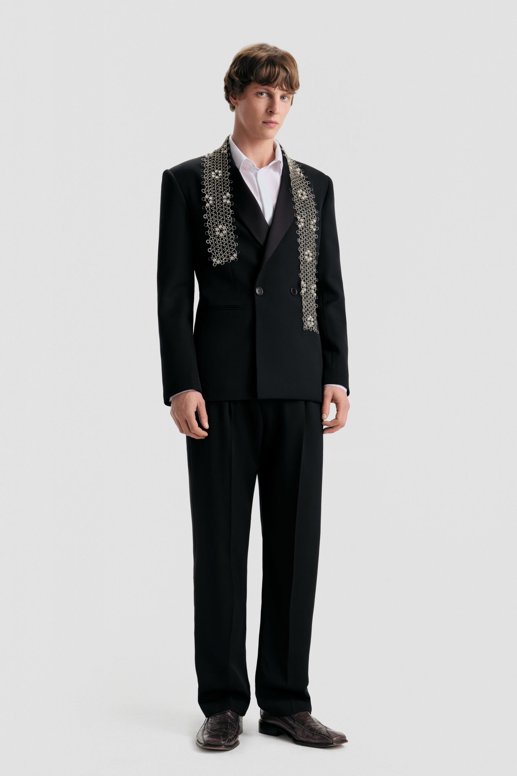 black tailored suit with embellishments