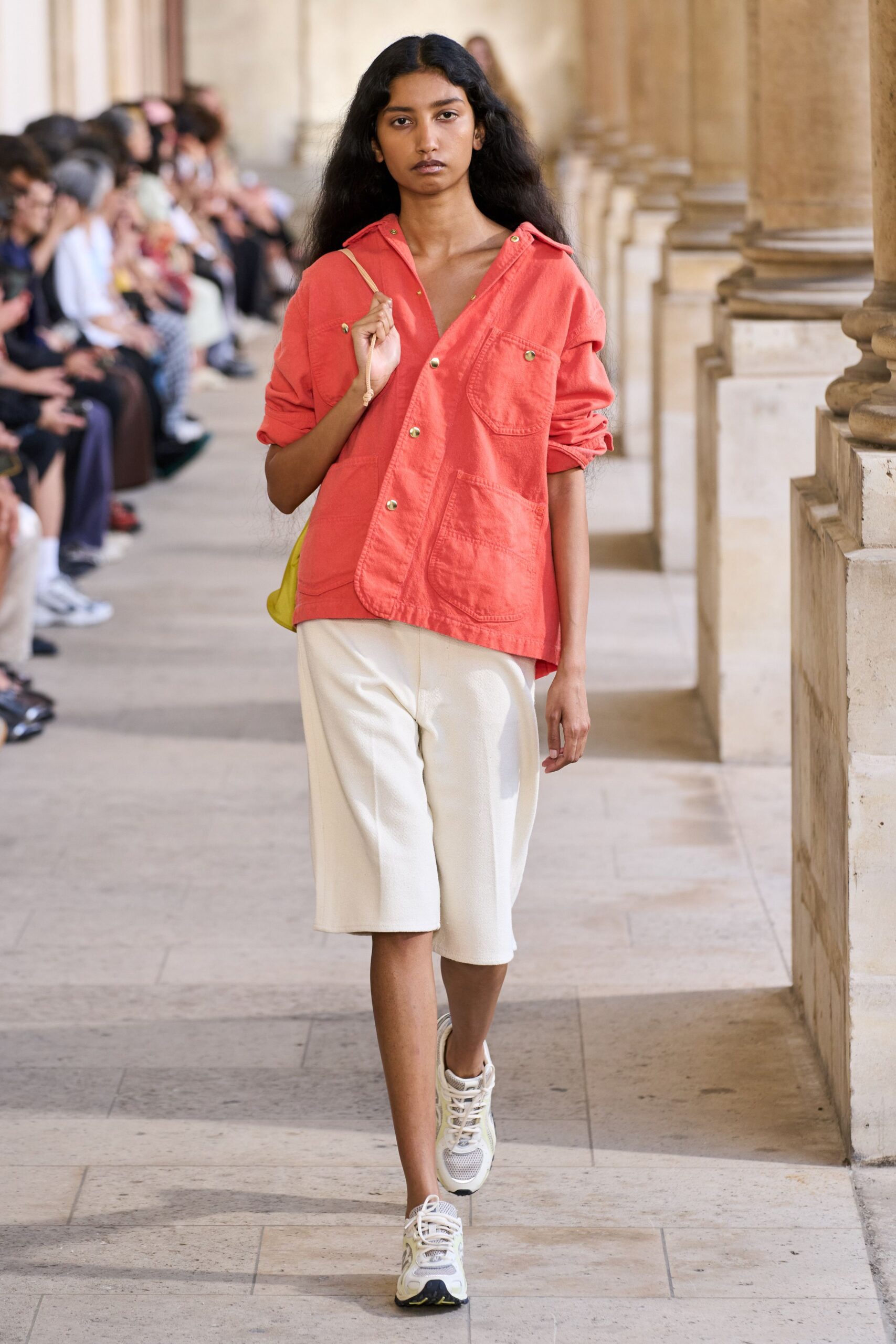 coral cotton long-sleeve collared oversized longline shirt
