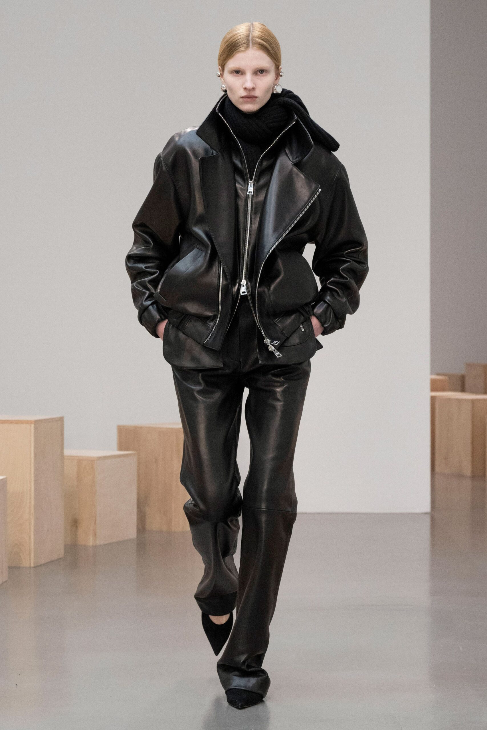black leather jacket and pants