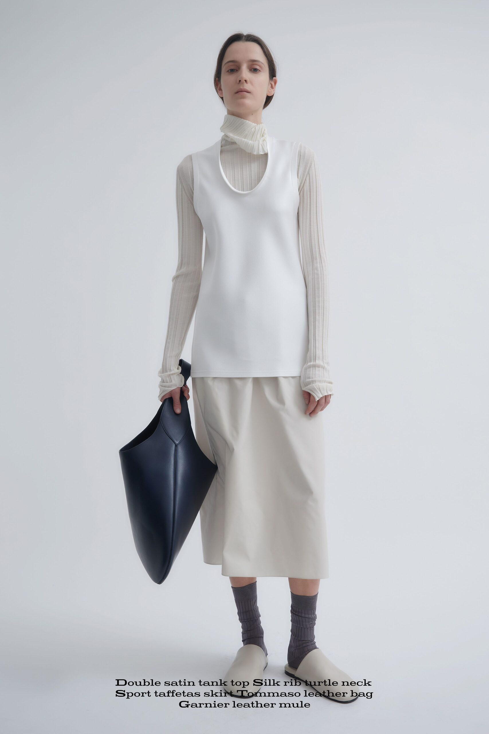 white satin sleeveless high-neck fitted tank-top