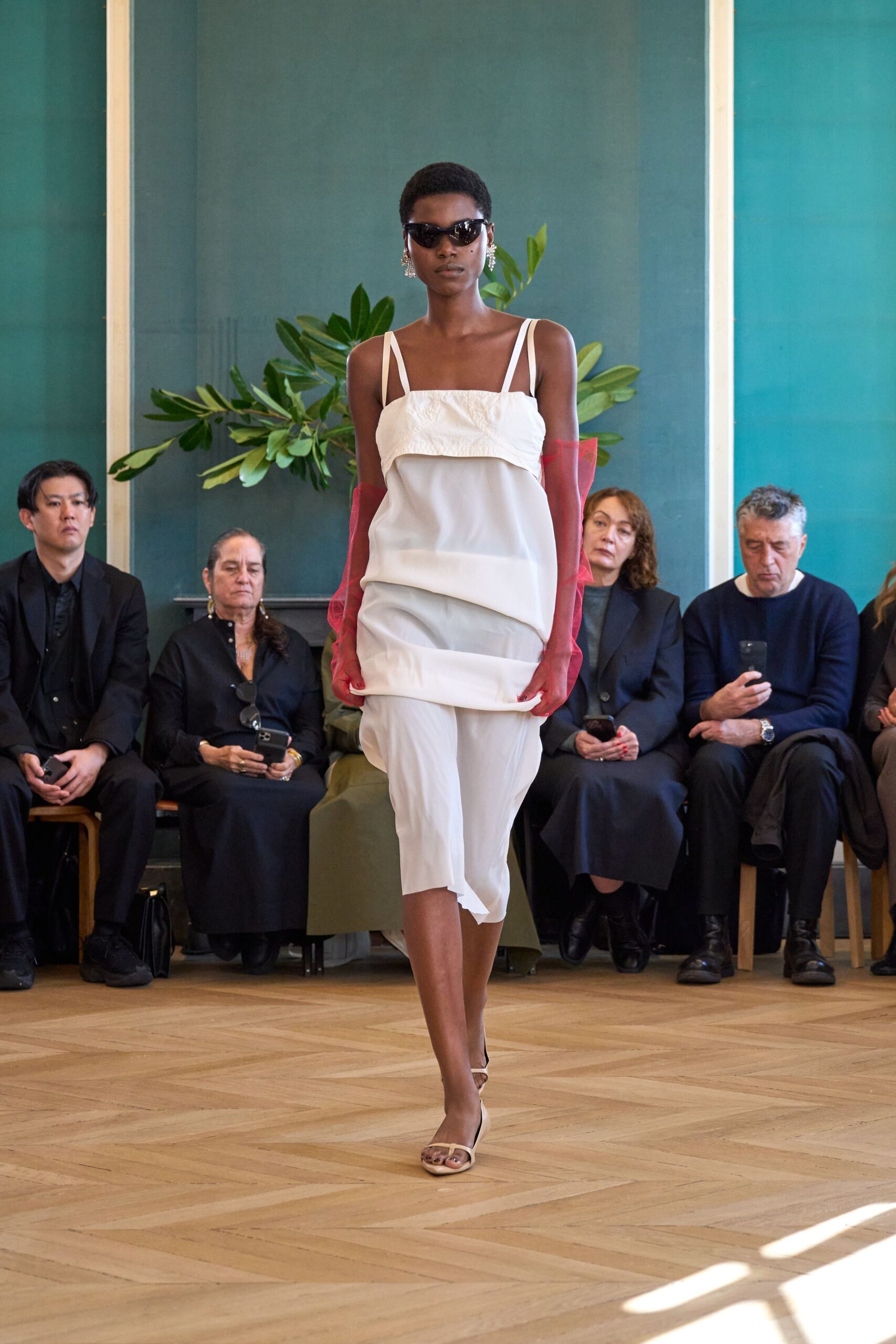 white silk fitted midi dress