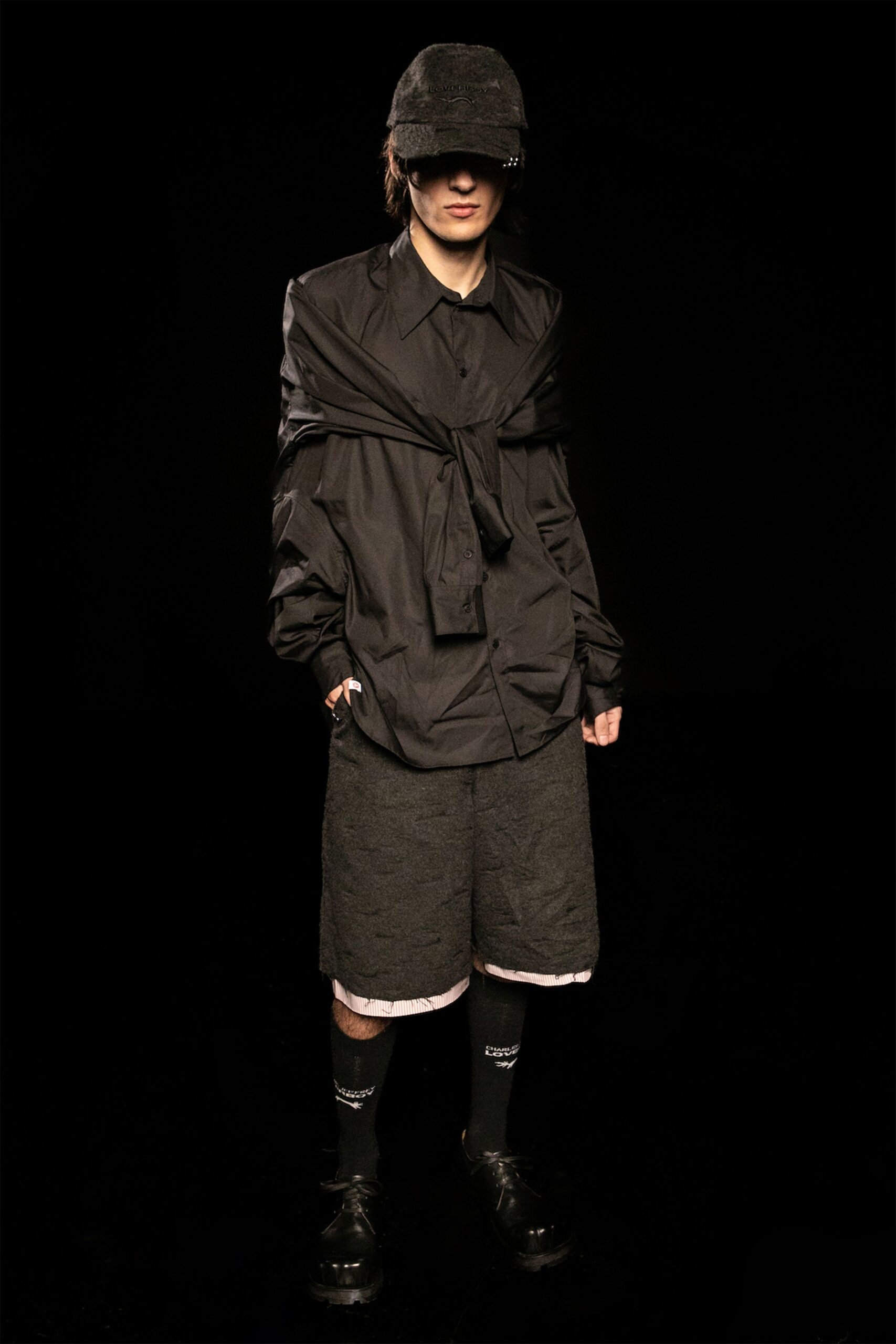 black relaxed shirt and shorts