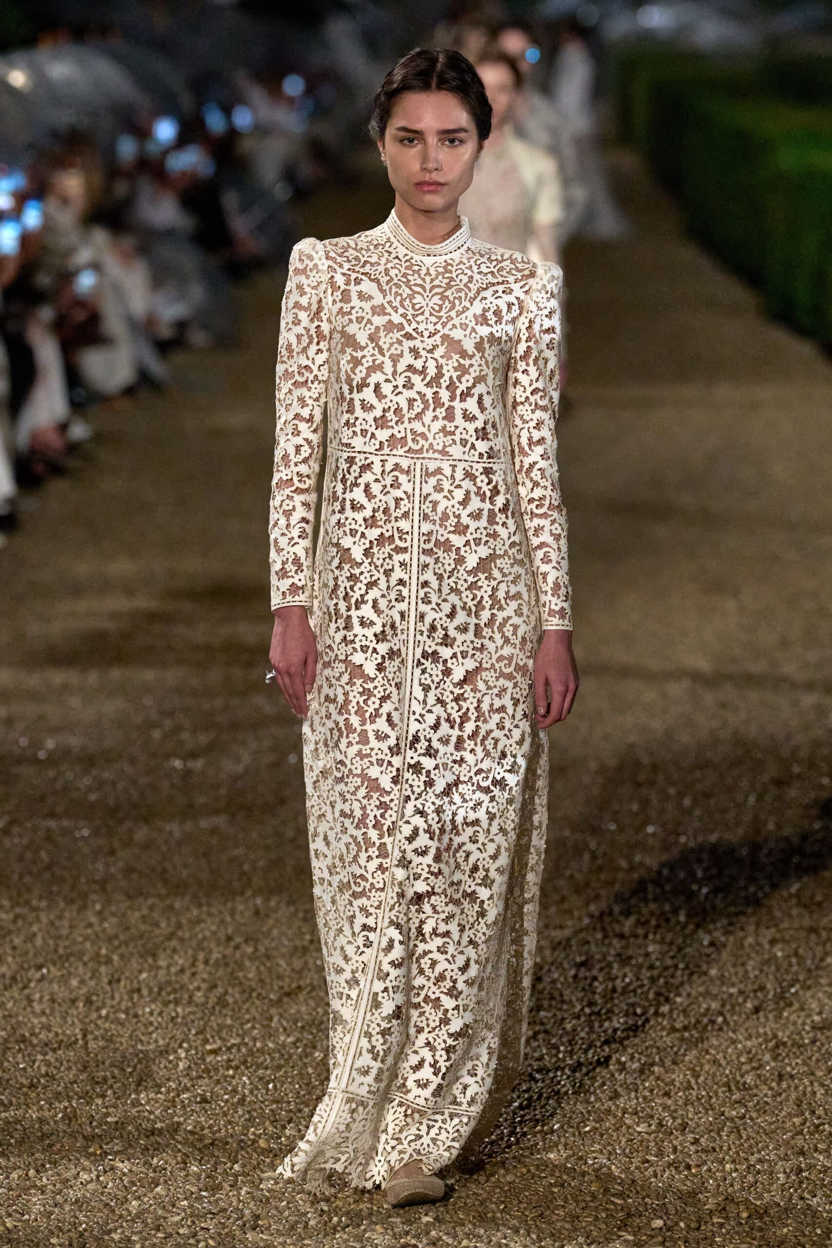 ivory lace long-sleeve gown