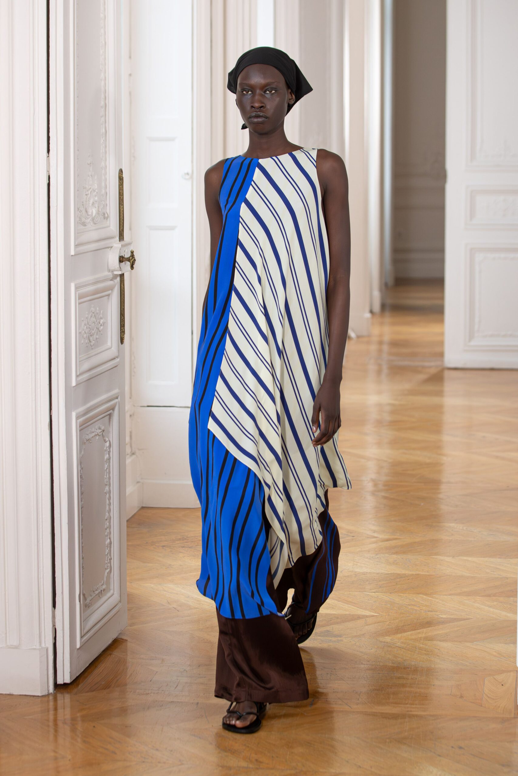 blue and white striped maxi dress