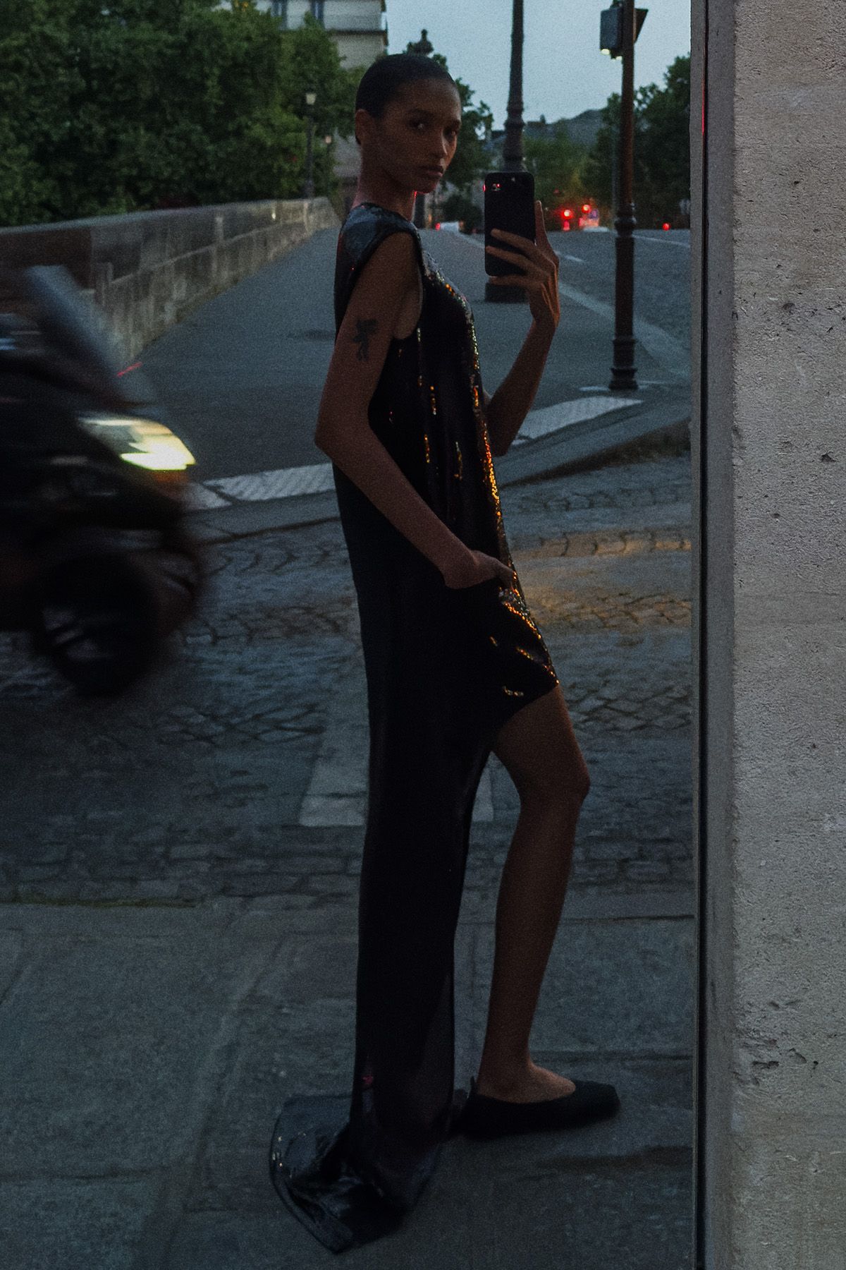 black silk sleeveless midi dress