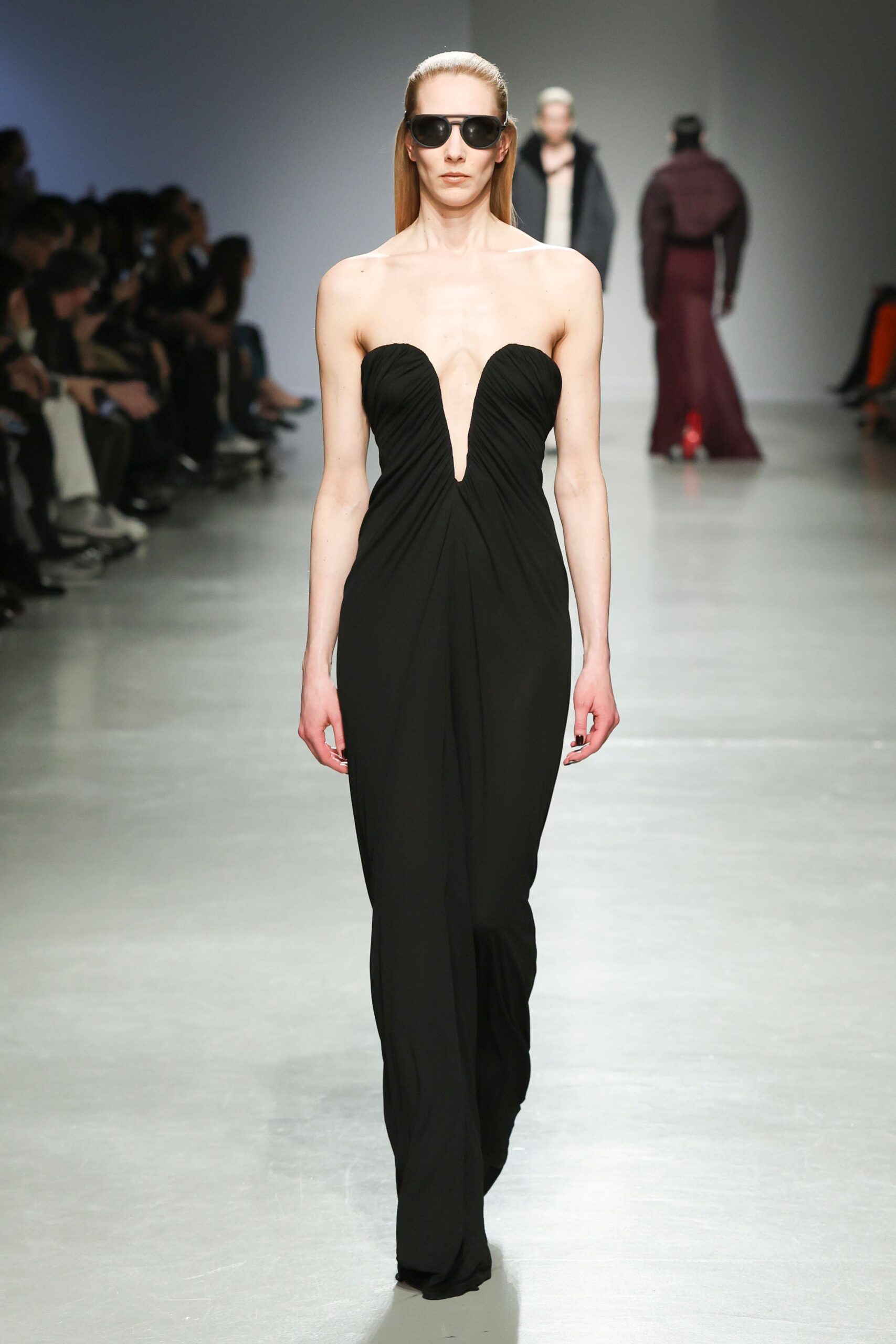 black silk sleeveless gown