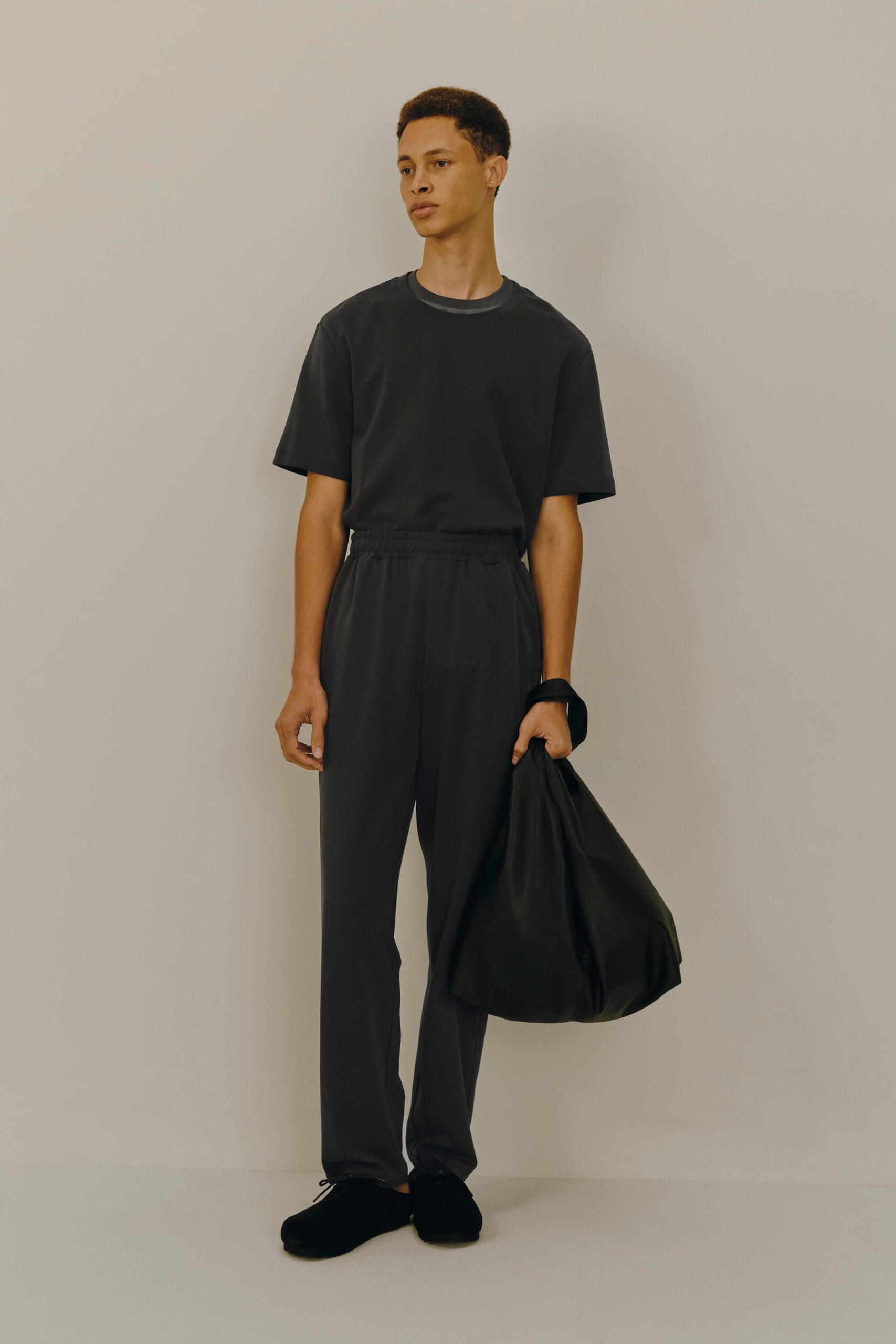 black cotton relaxed high-waisted straight-leg pants