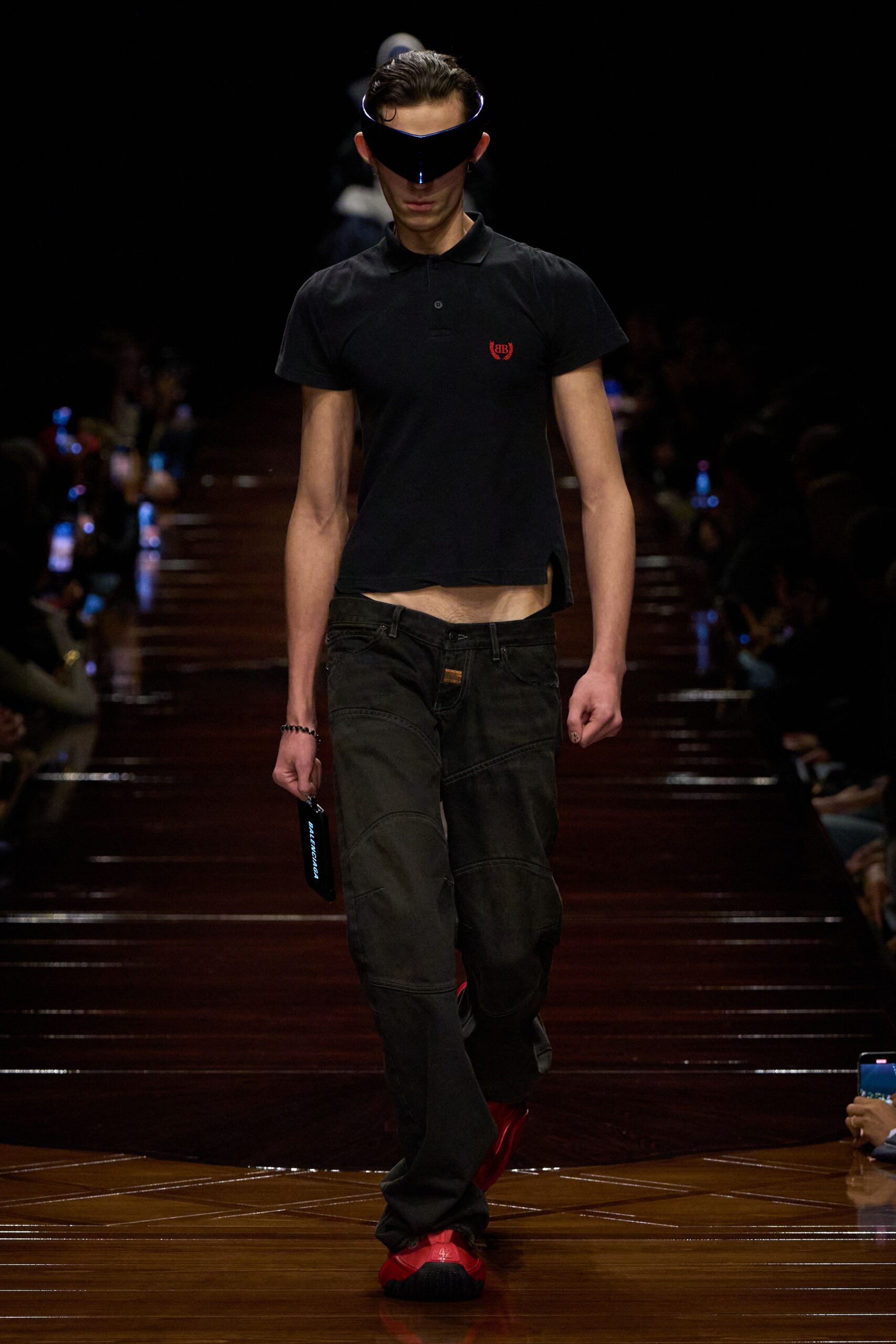 black fitted shirt and relaxed pants