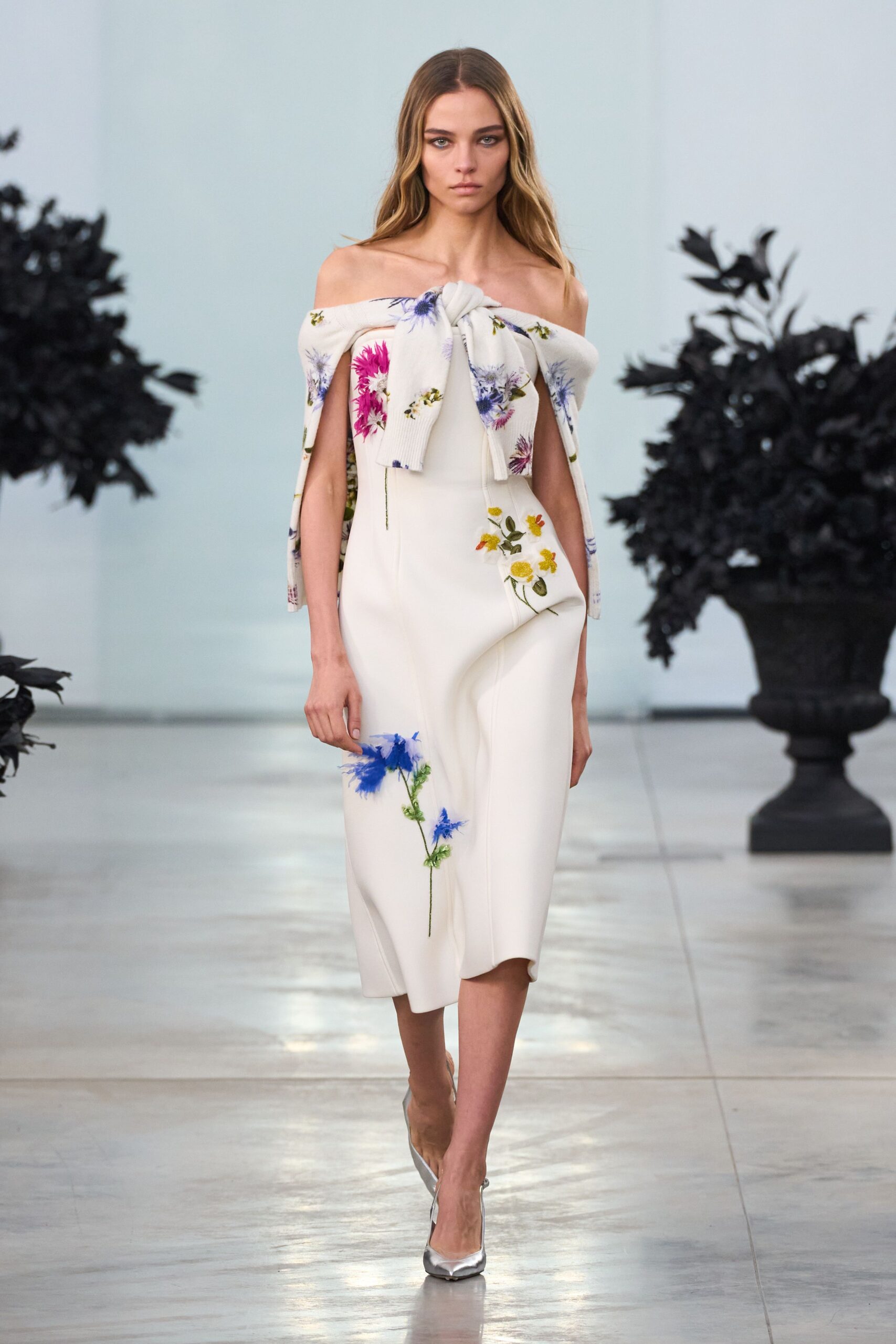 white floral off-shoulder dress