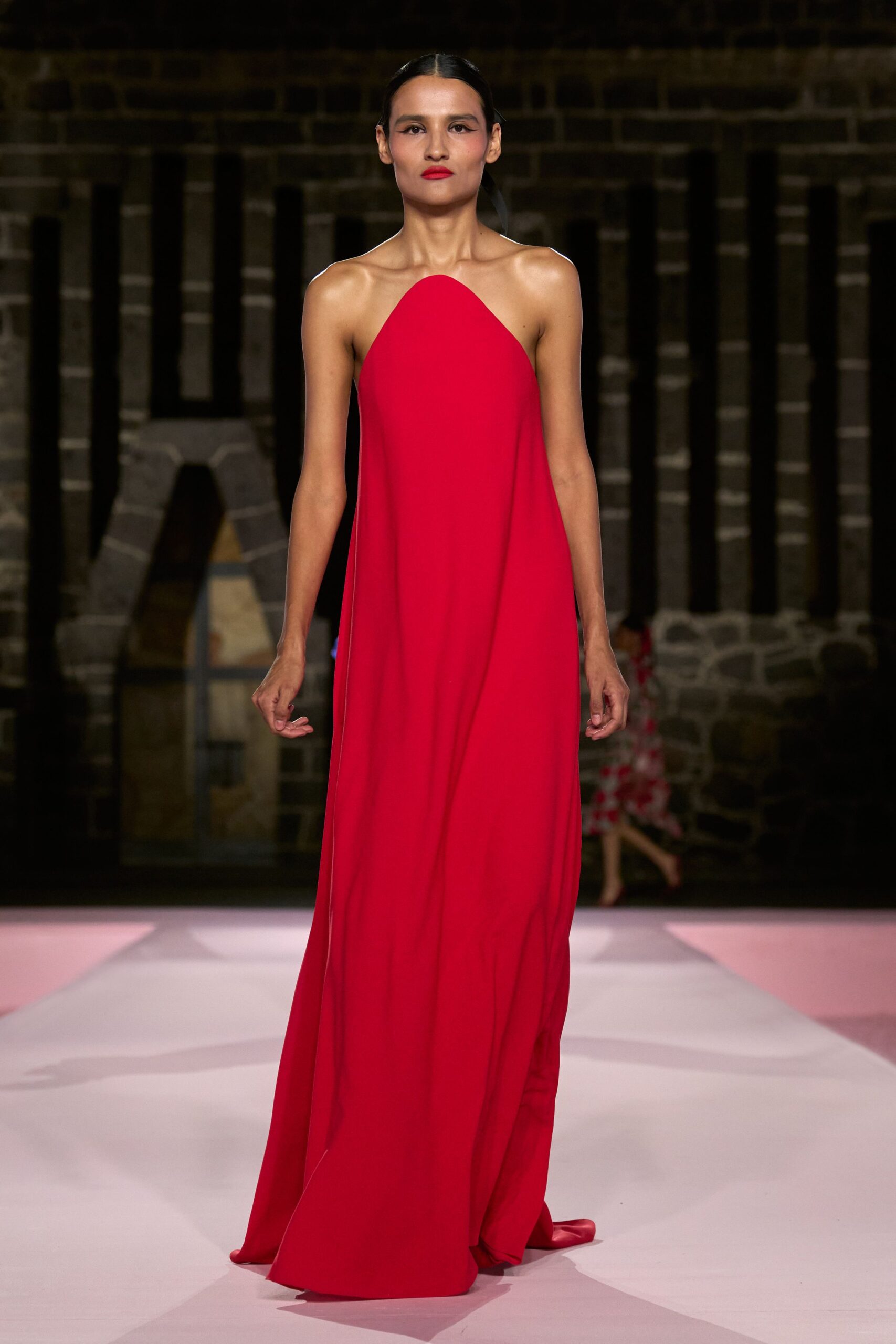 red silk sleeveless gown