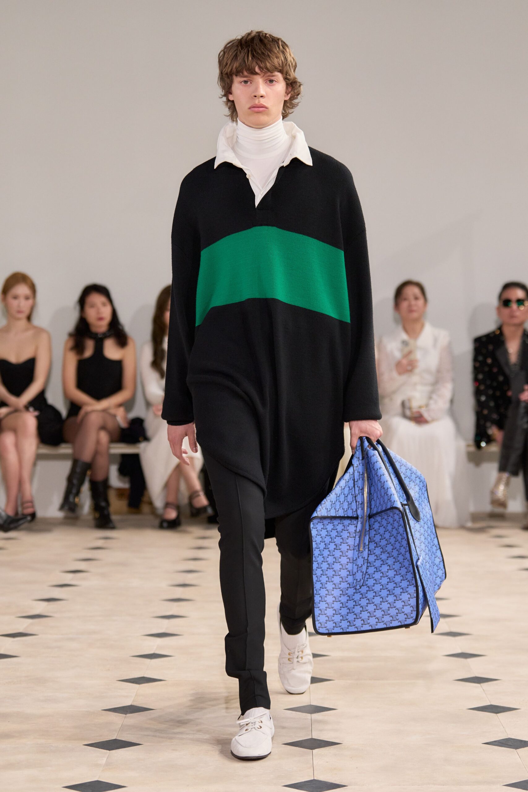 color-blocked sweater with bag