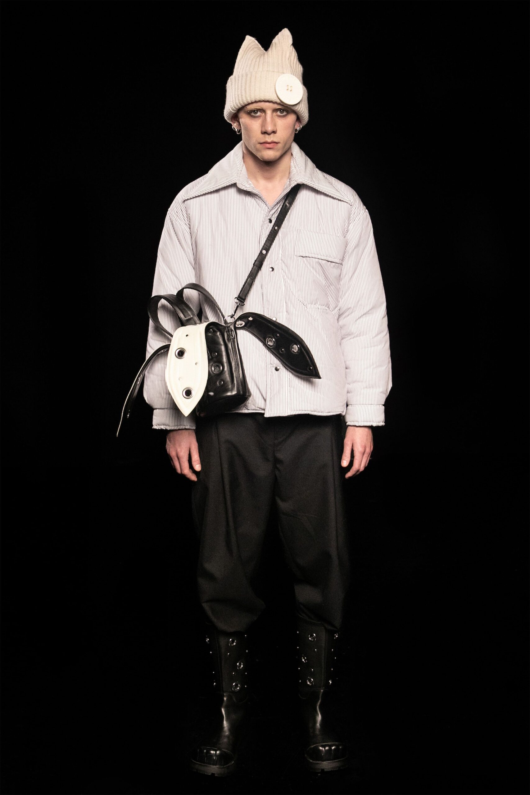 relaxed white jacket with black pants