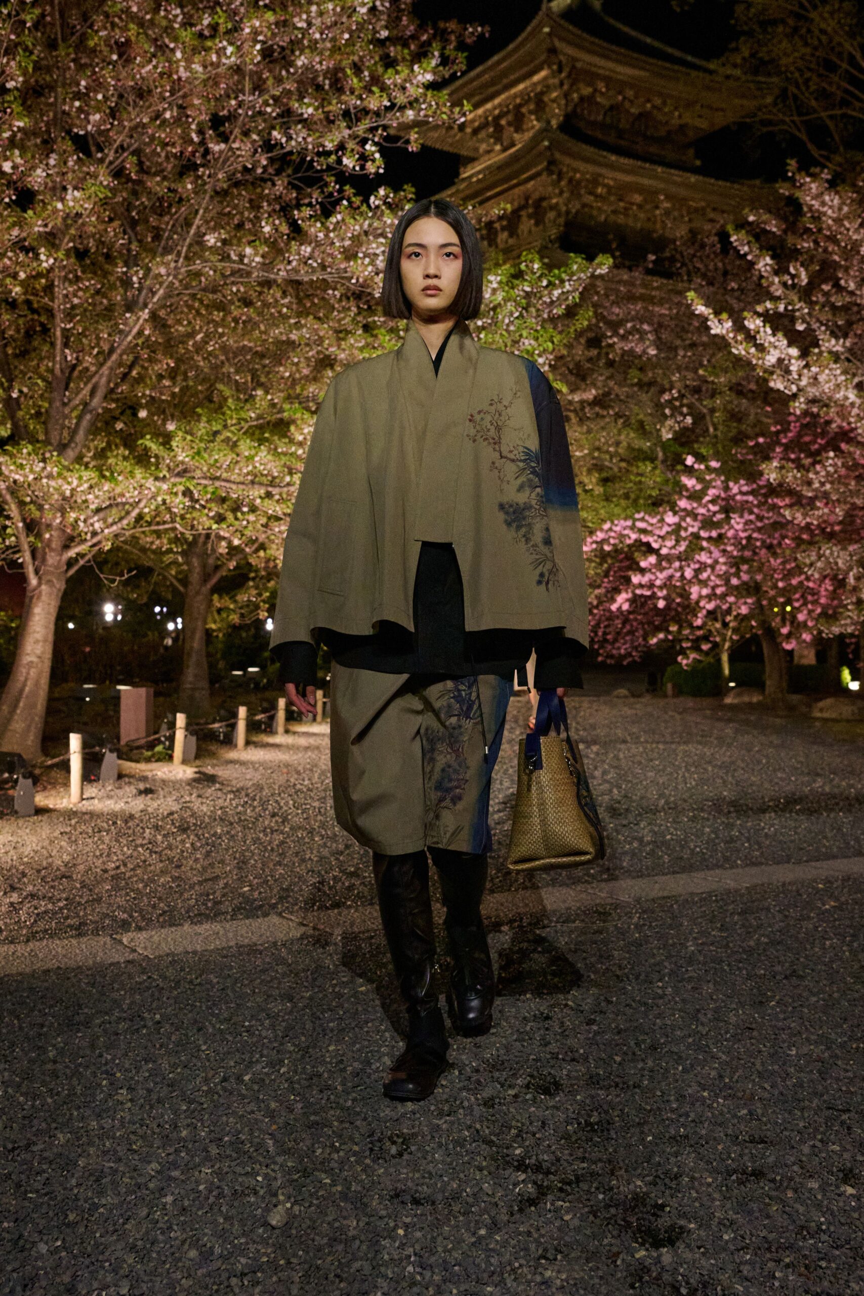 beige cotton long-sleeve collared relaxed embroidered coat