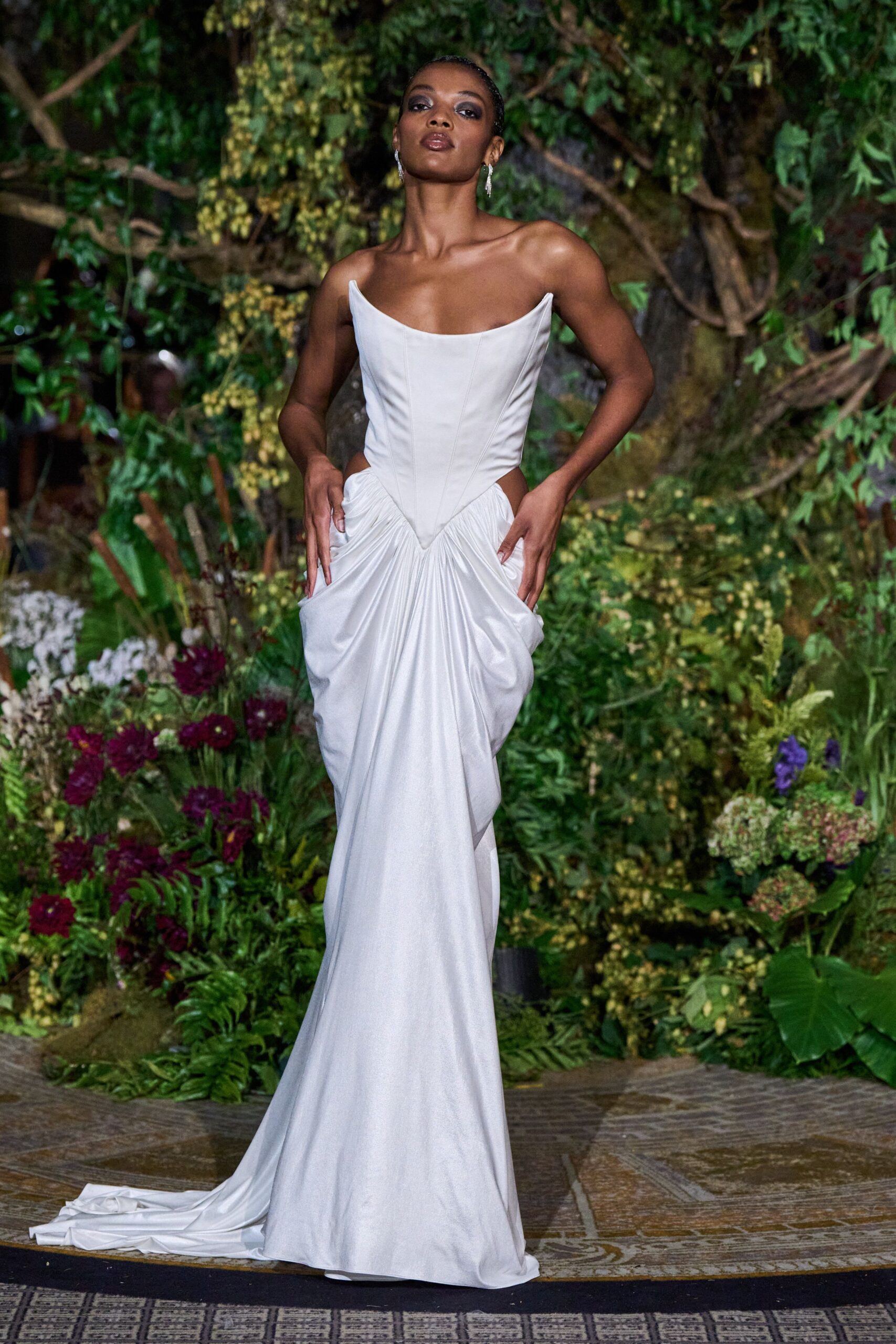 white silk sleeveless gown