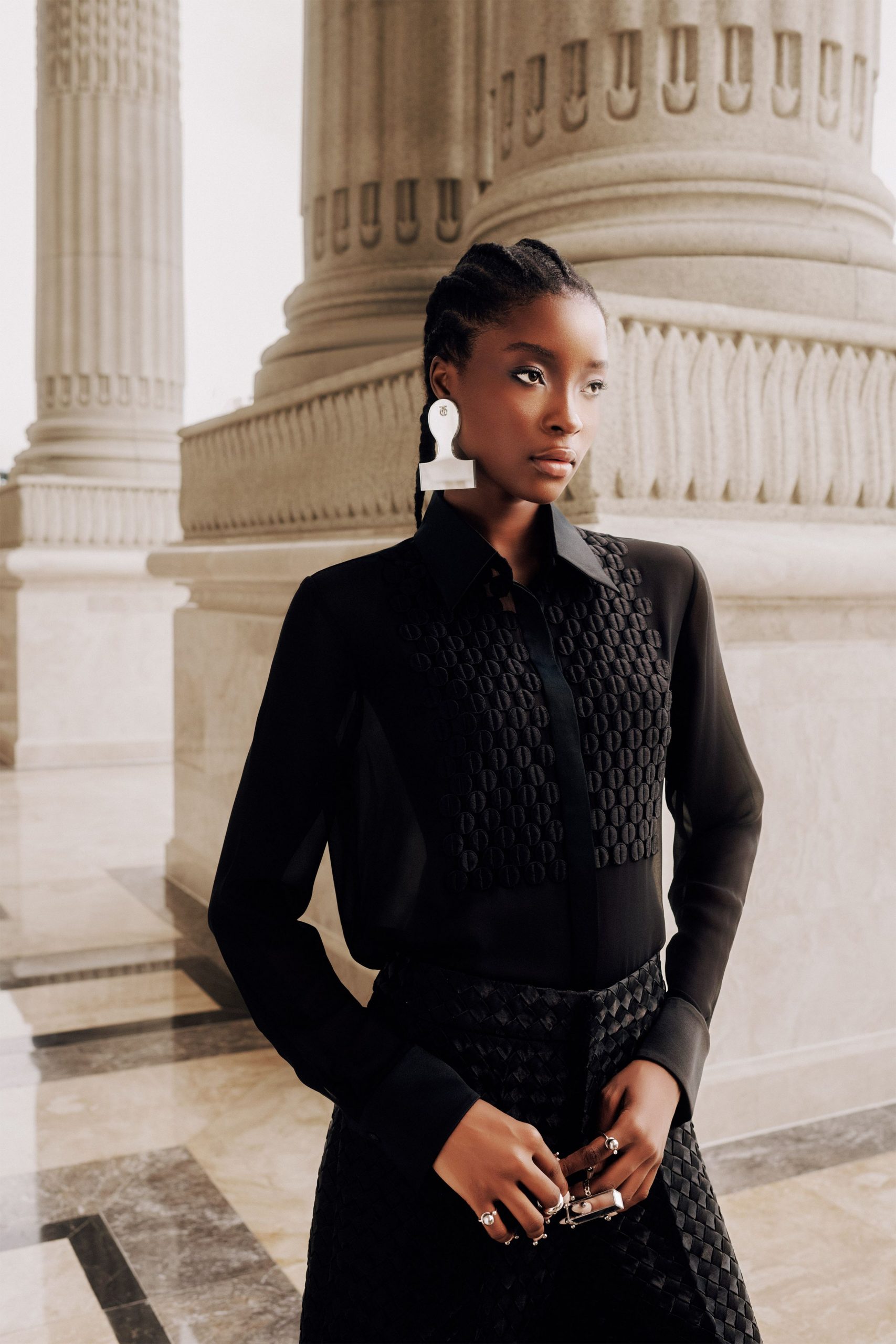 black silk fitted pleated pants