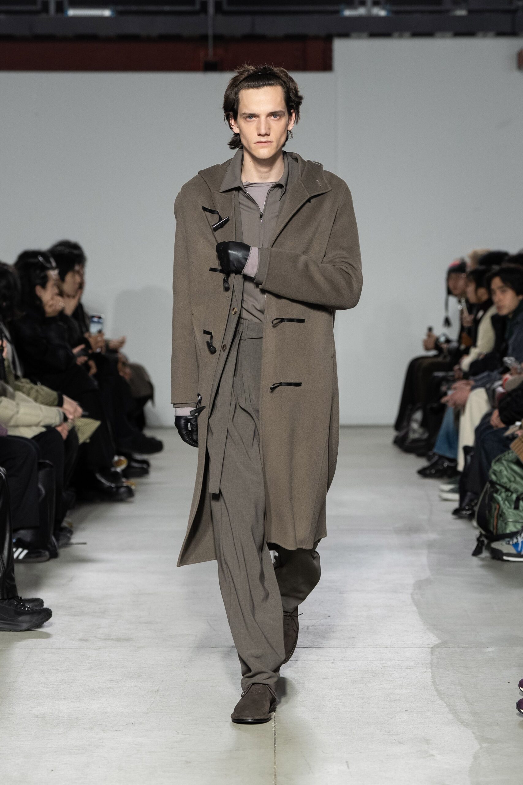 brown wool coat gray pants