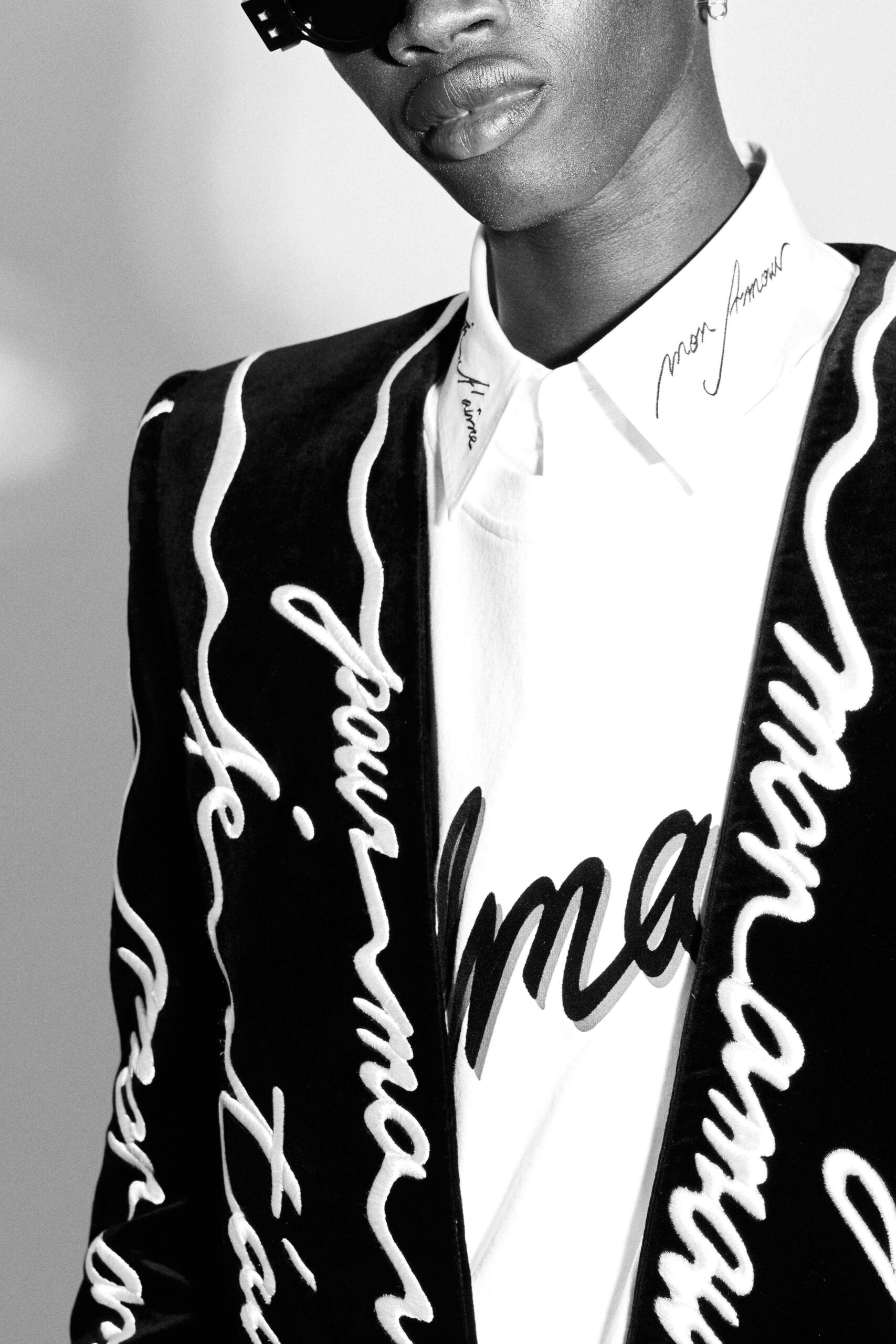 black velvet blazer with white shirt