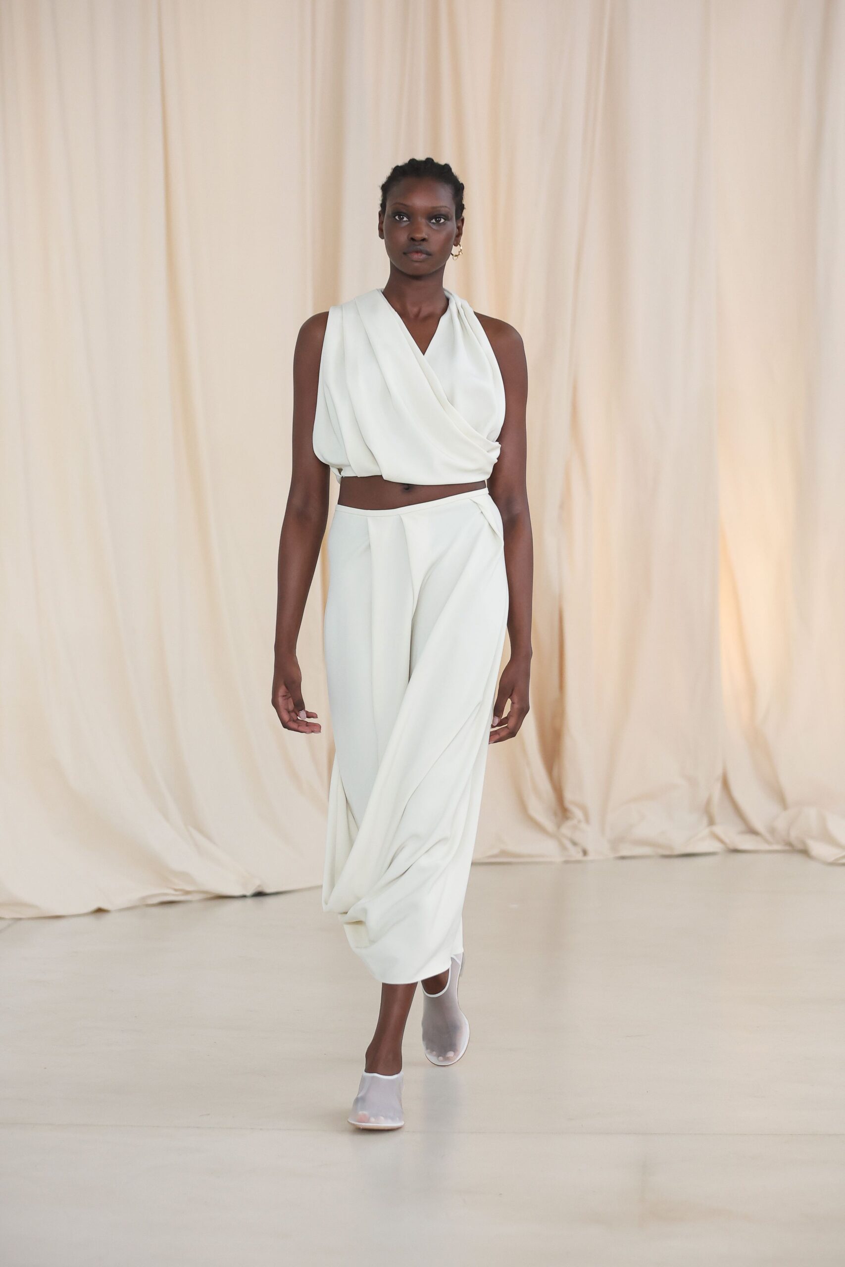 white silk relaxed draped layered flowing midi skirt