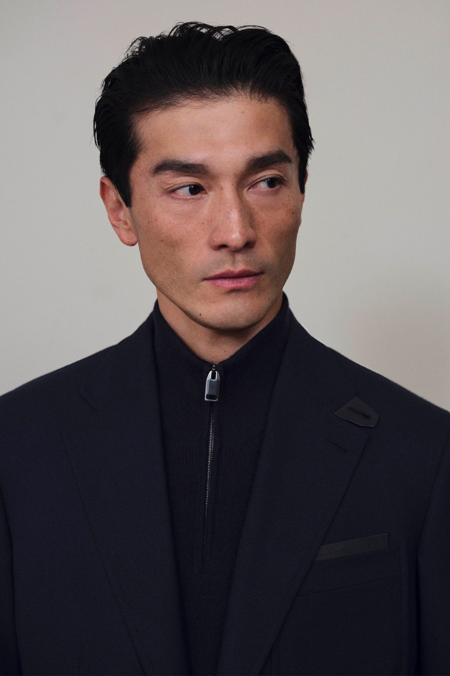 black tailored blazer and fitted top
