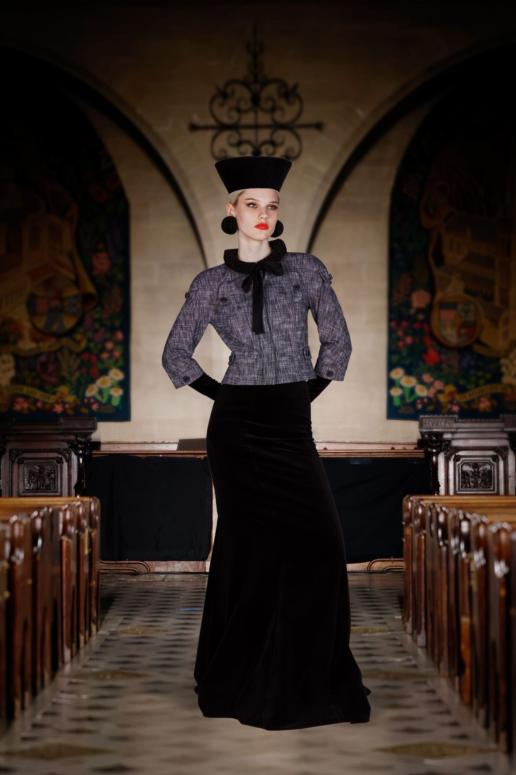 black velvet long-sleeve fitted pencil maxi gown