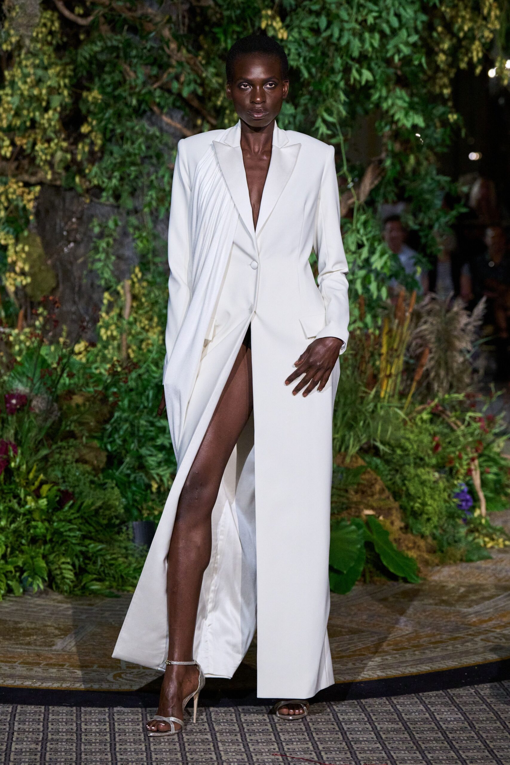 white silk fitted gown