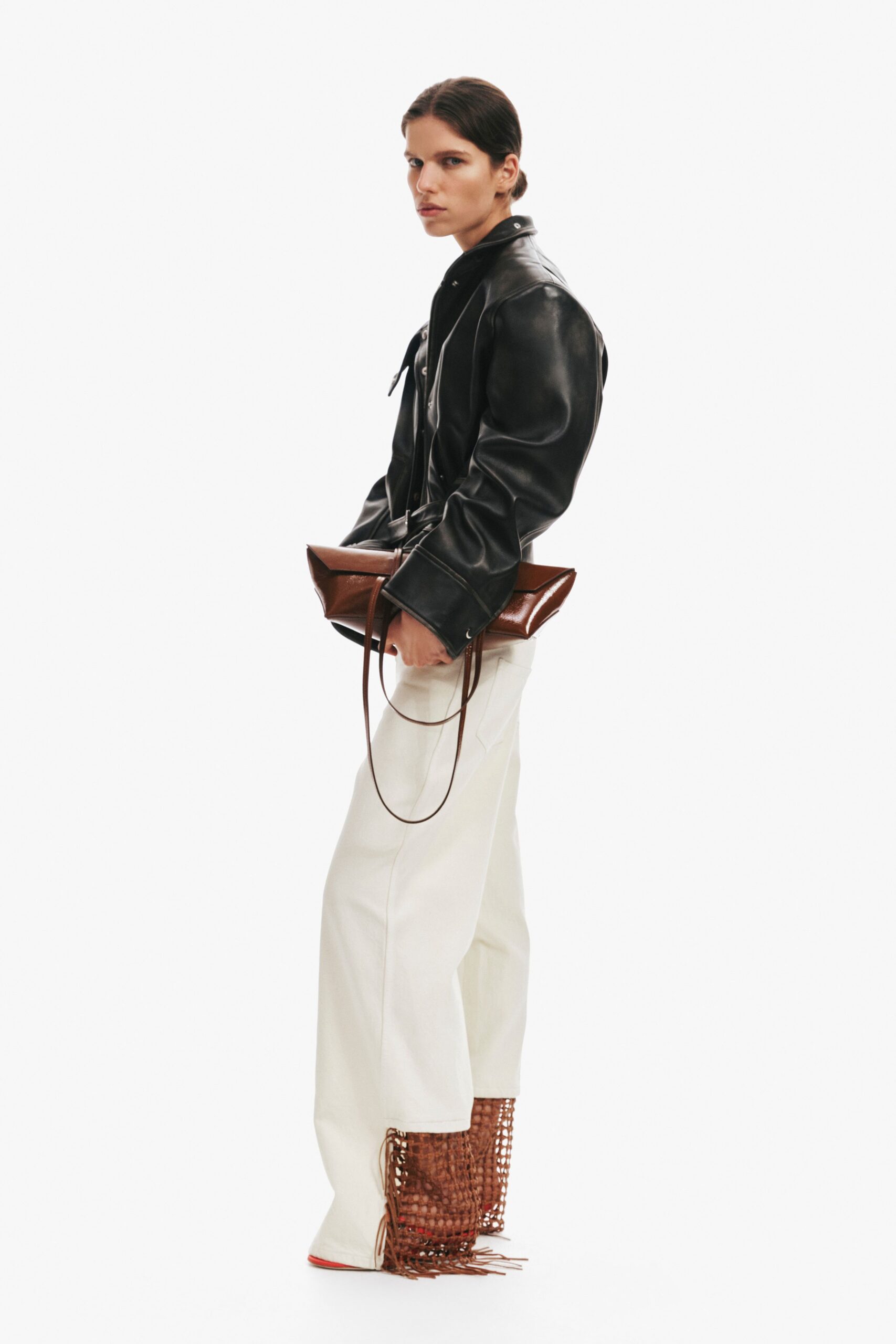 brown leather fitted fringed shoes