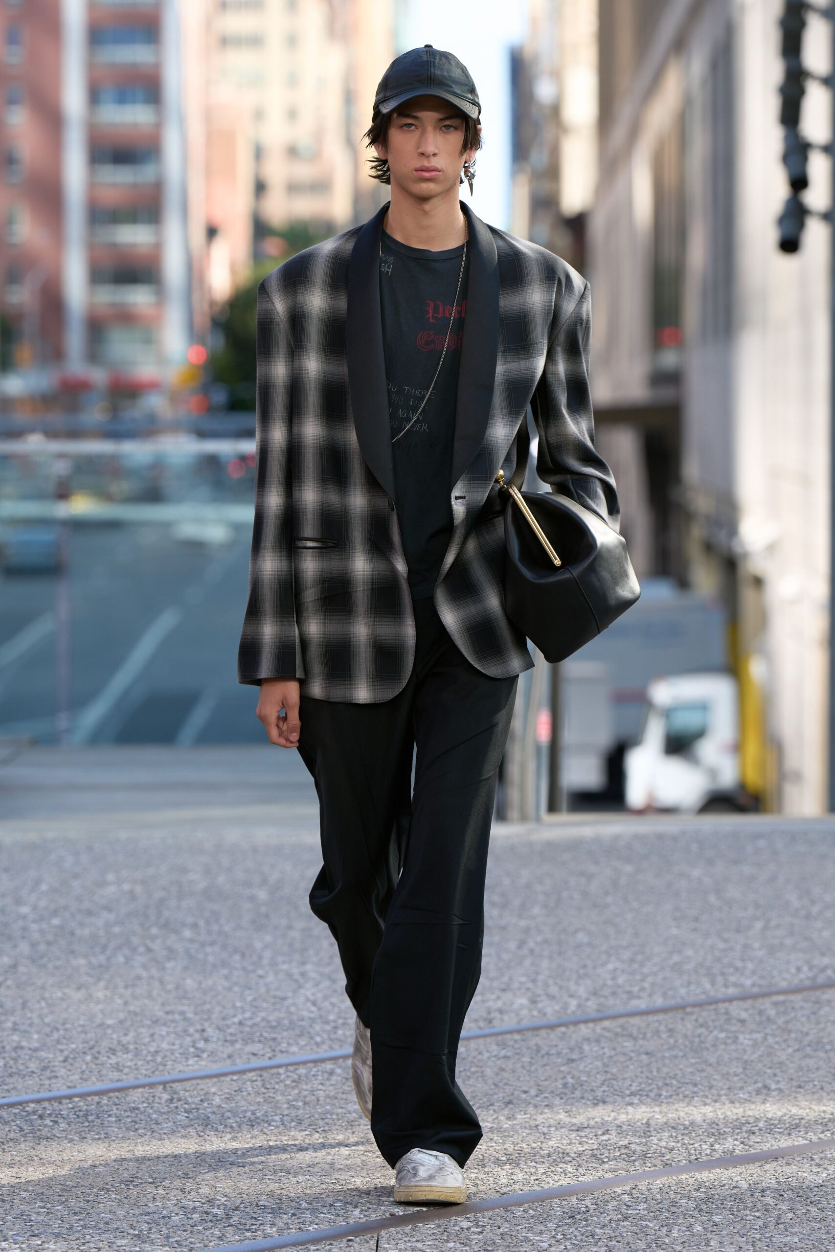 black and white checked blazer