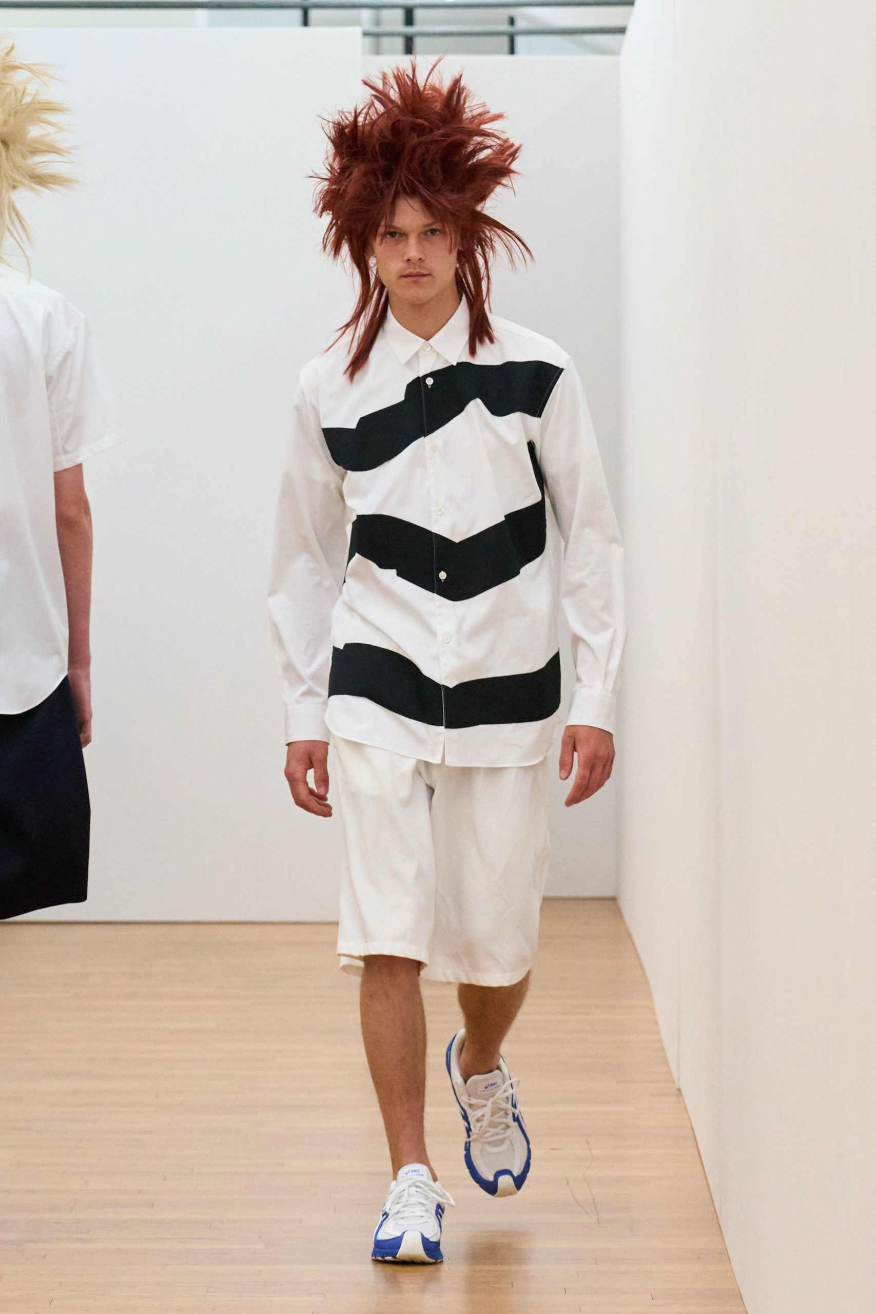relaxed white striped shirt and shorts