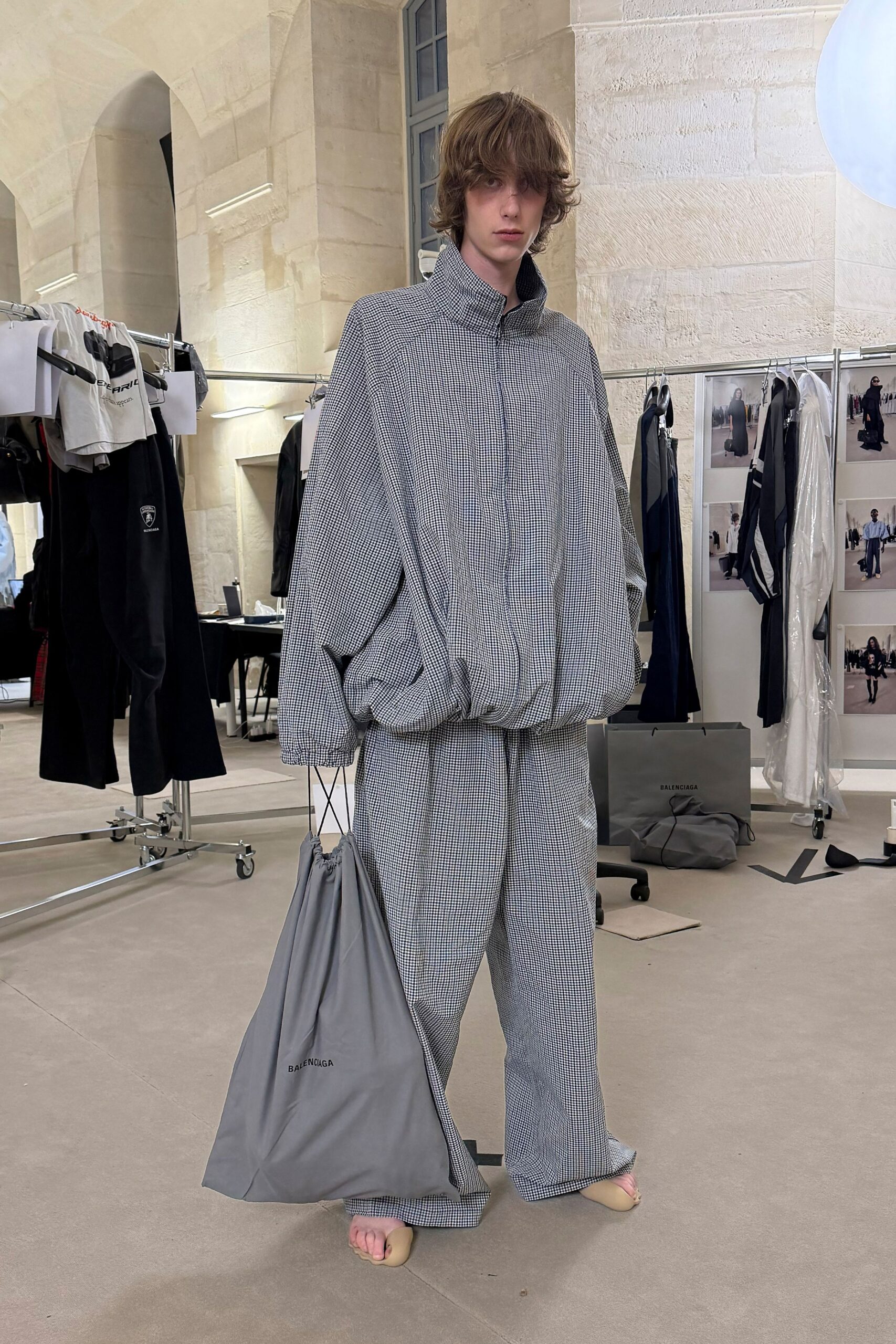 oversized gray striped jacket and pants