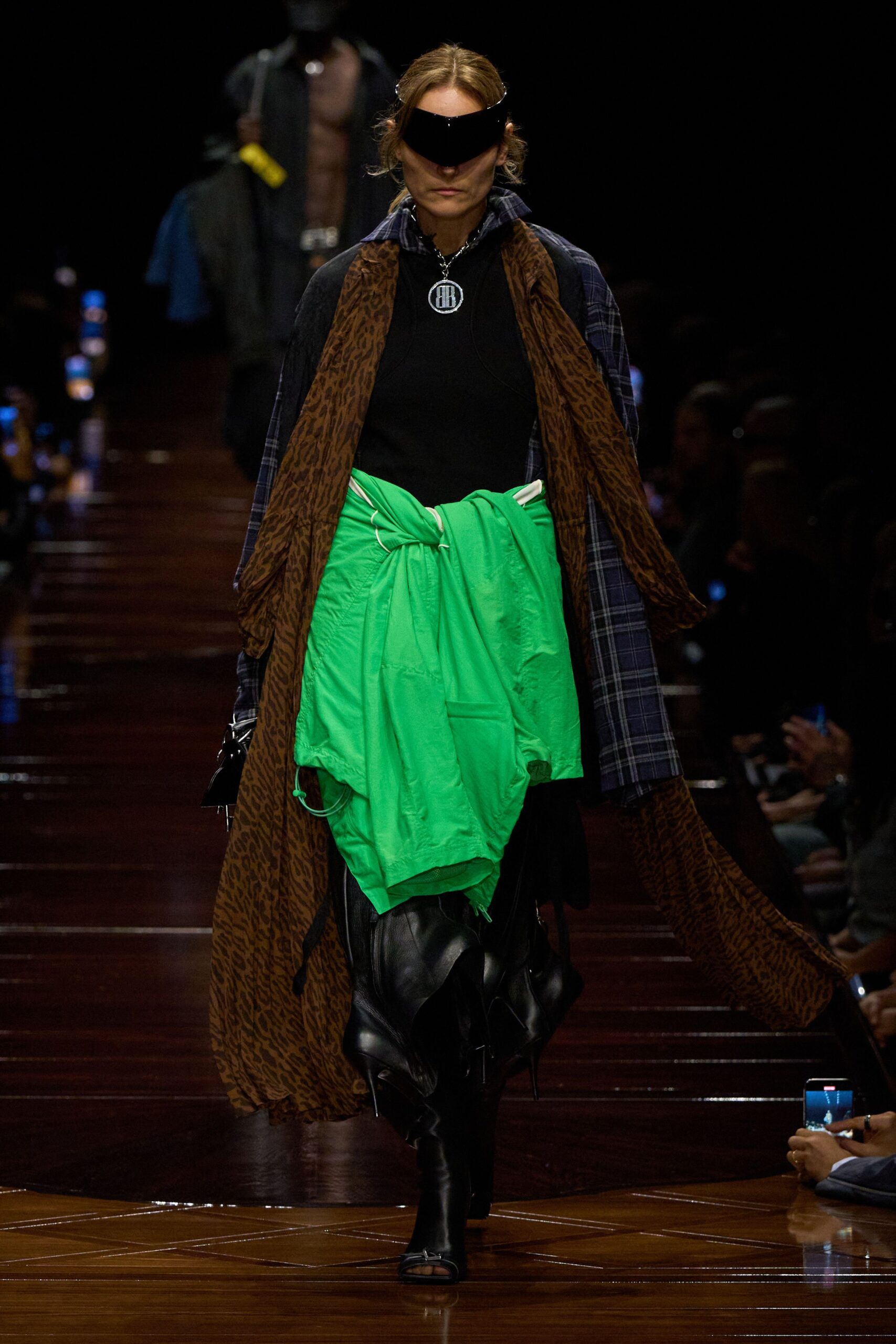brown long-sleeve oversized printed coat