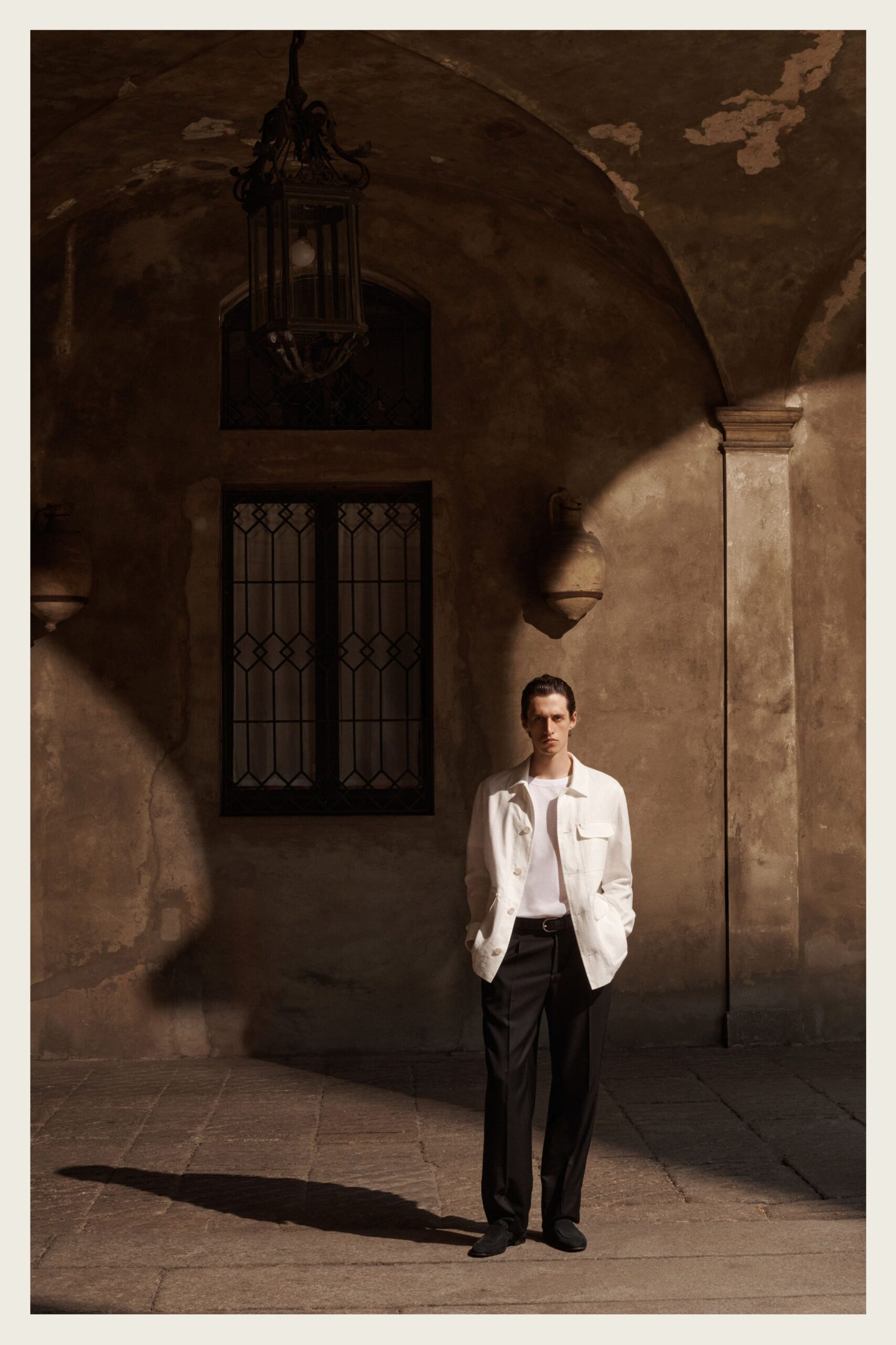 white jacket with black pants