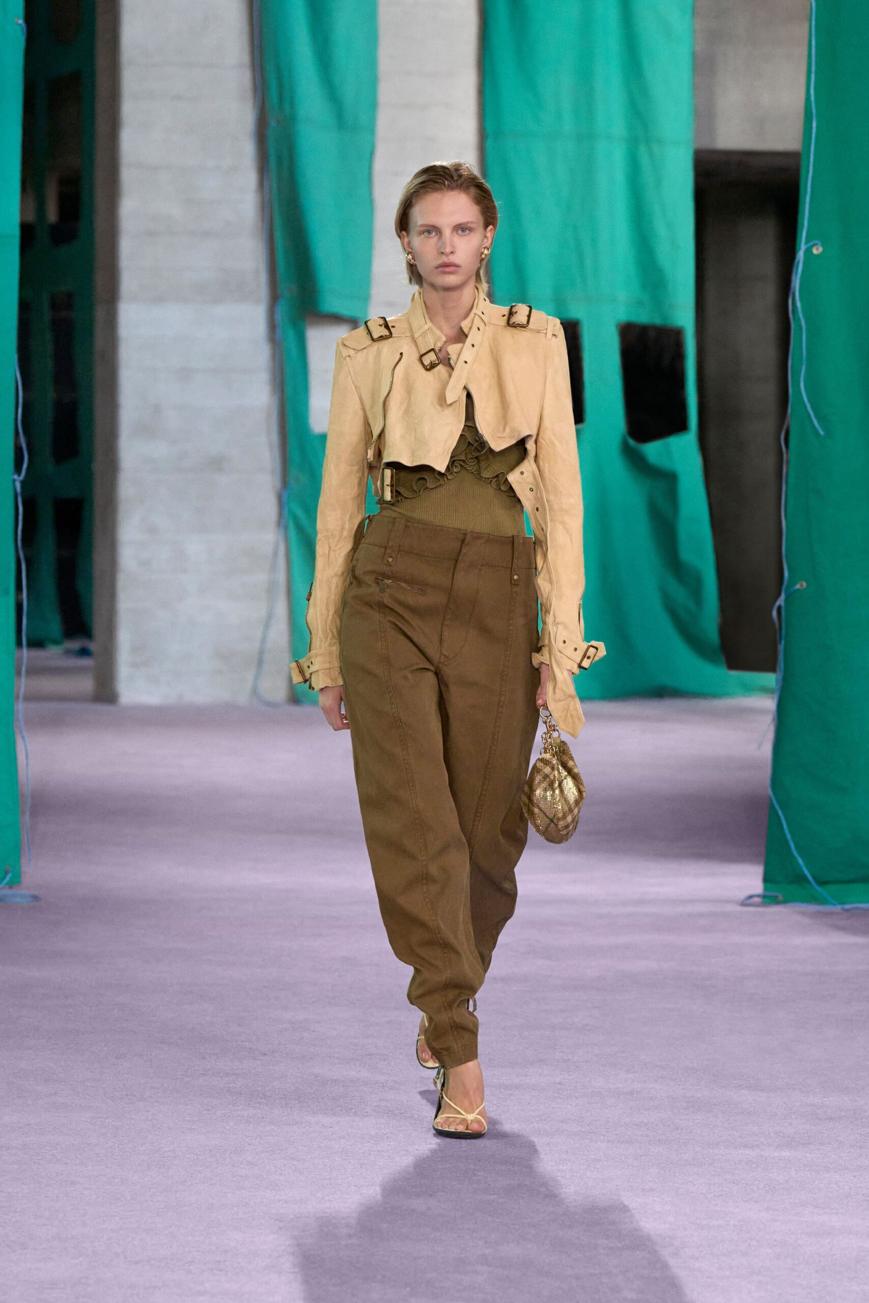 beige leather long-sleeve collared fitted zippered jacket