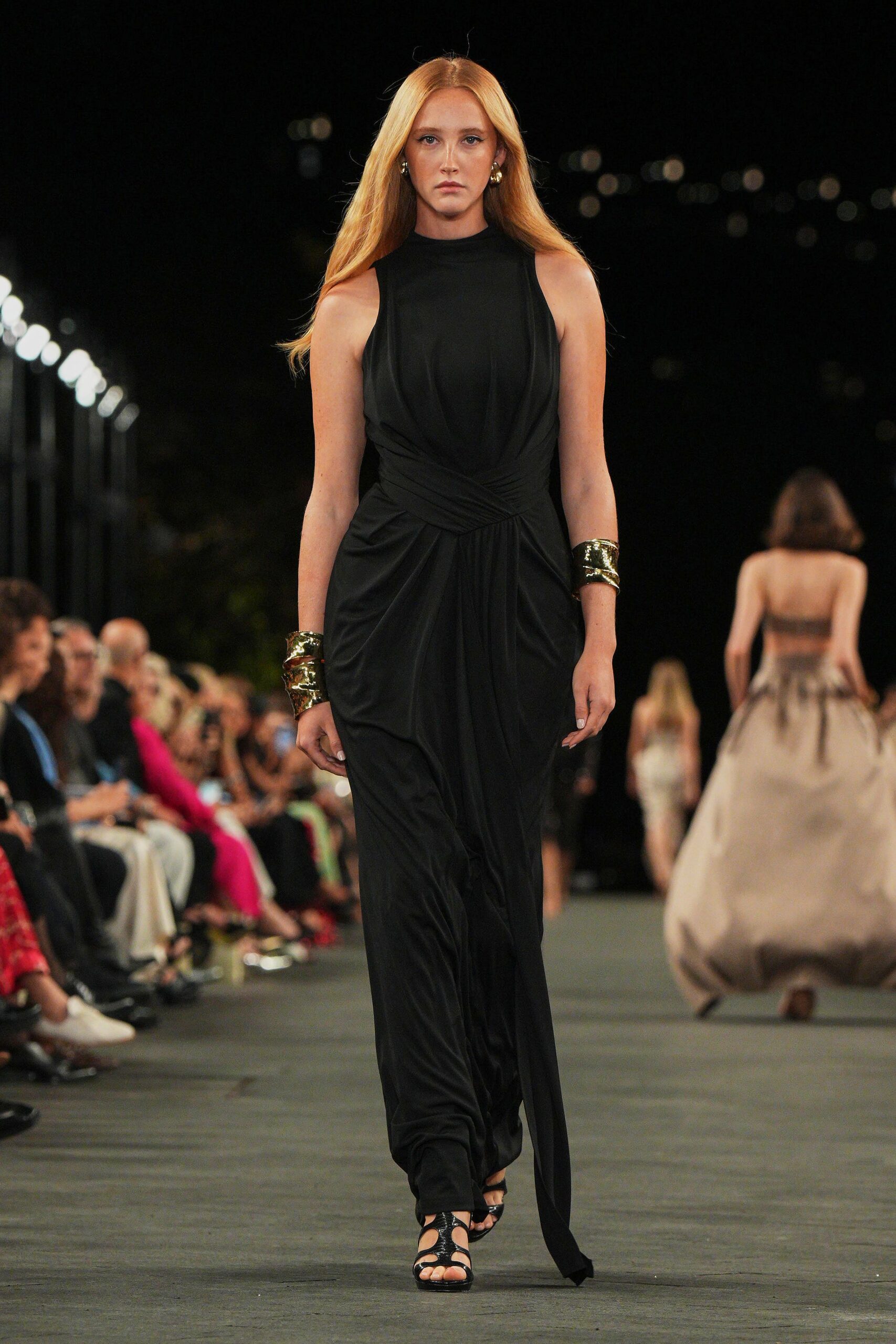 black draped maxi dress