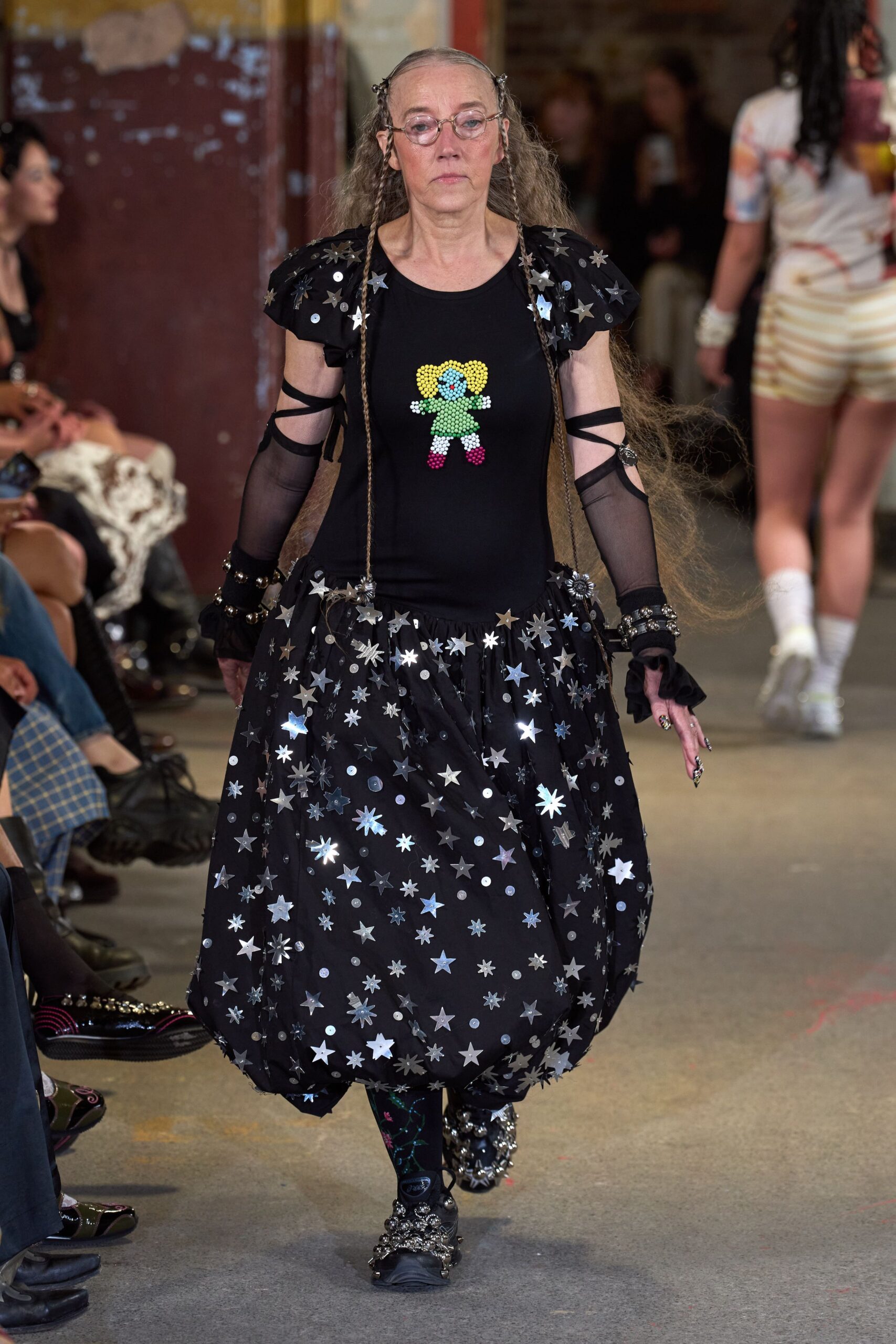 black embroidered top and skirt